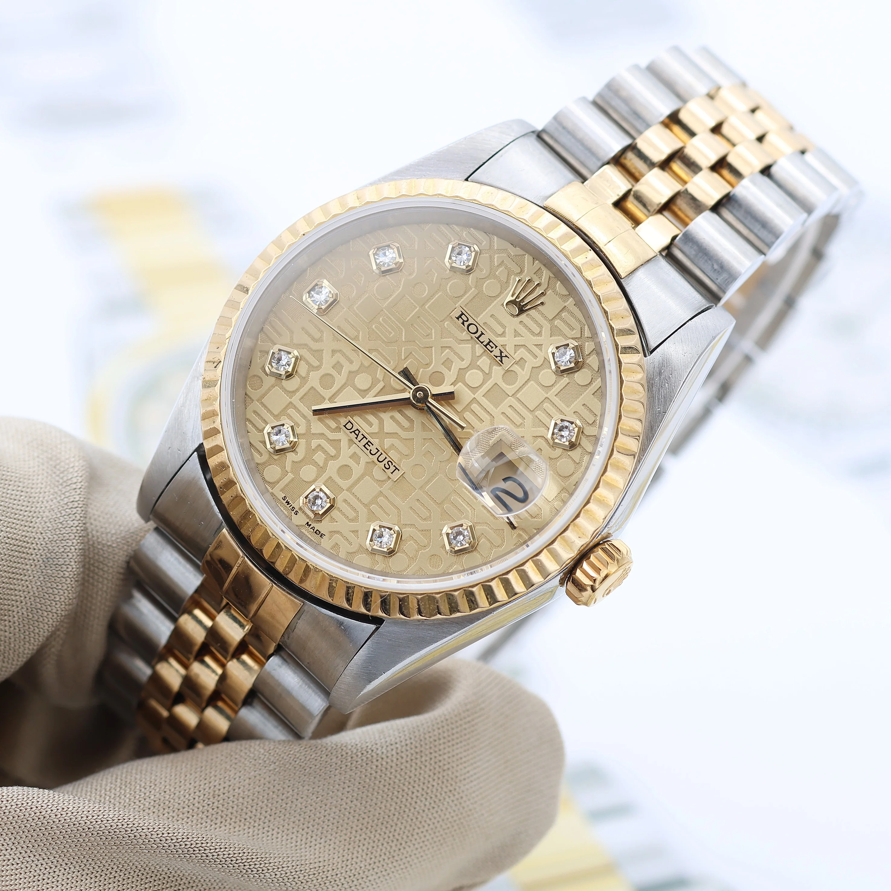 Rolex Datejust ref. 16233 - Champagne Computer Diamonds (Big) Dial Jubilee Bracelet - Full Set - Image 3