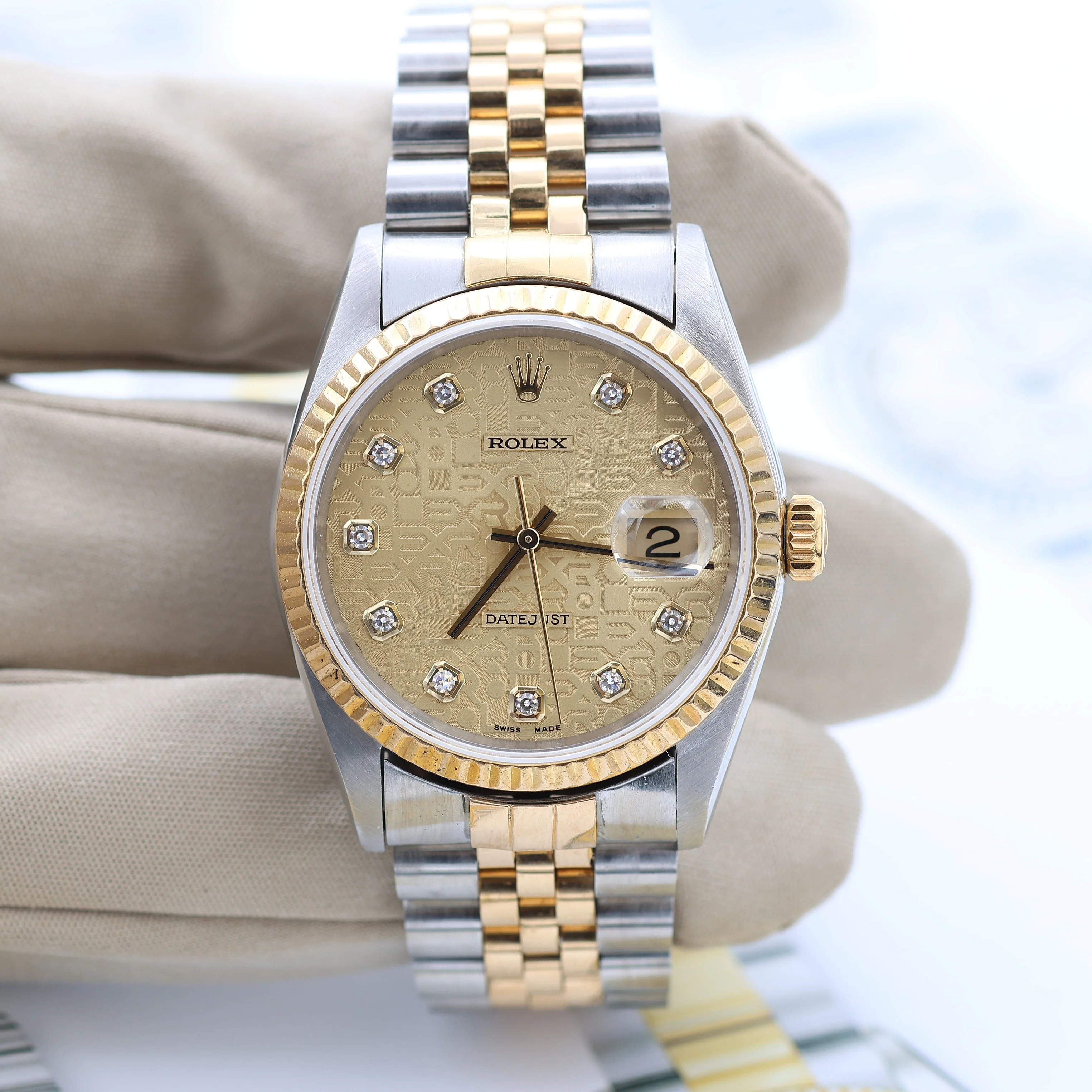 Rolex Datejust ref. 16233 - Champagne Computer Diamonds (Big) Dial Jubilee Bracelet - Full Set - Image 4