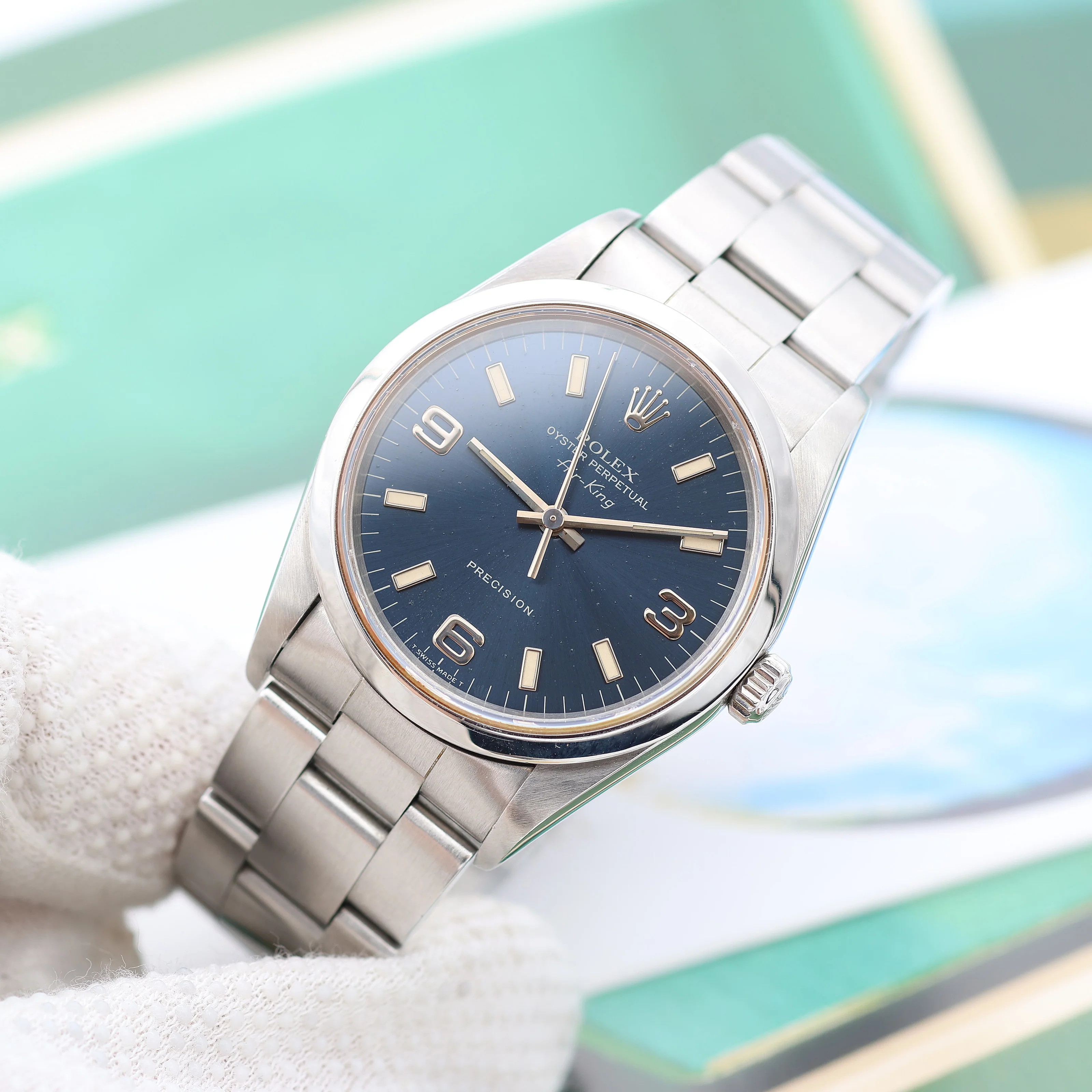 Rolex Air-King ref. 14000 Blue Arabic Dial 3-6-9 - Full Set - Image 3