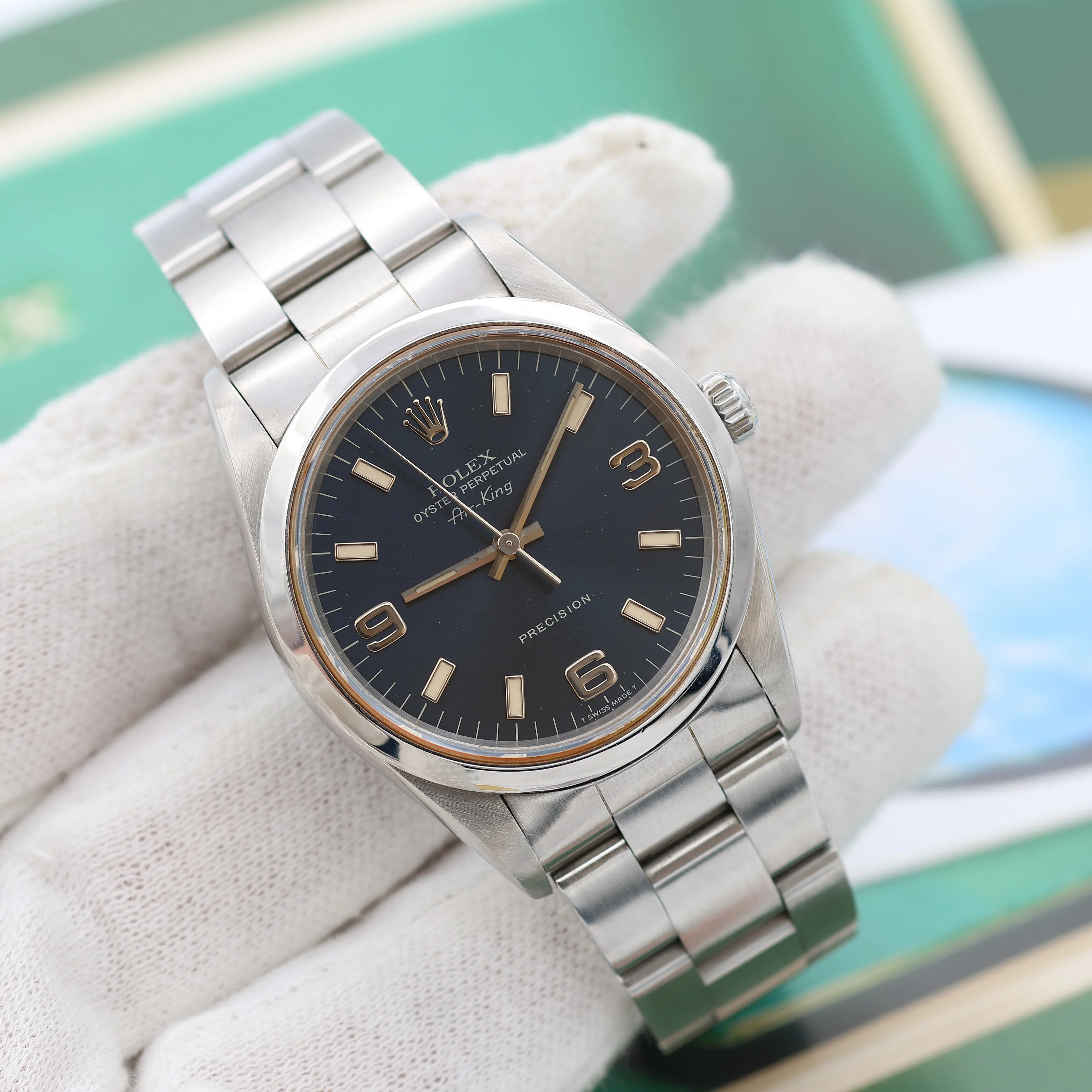 Rolex Air-King ref. 14000 Blue Arabic Dial 3-6-9 - Full Set - Image 4