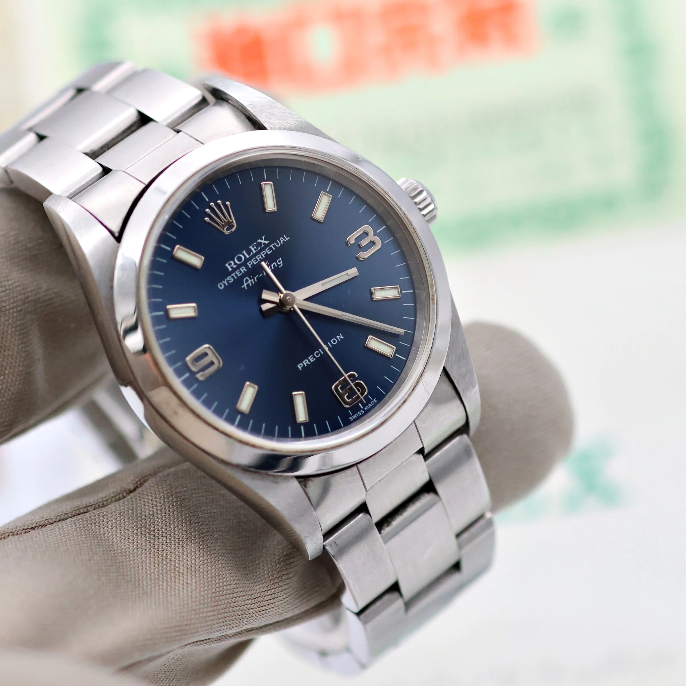 Rolex Air-King ref. 14000 Blue Arabic Dial 3-6-9 - Full Set - Image 6
