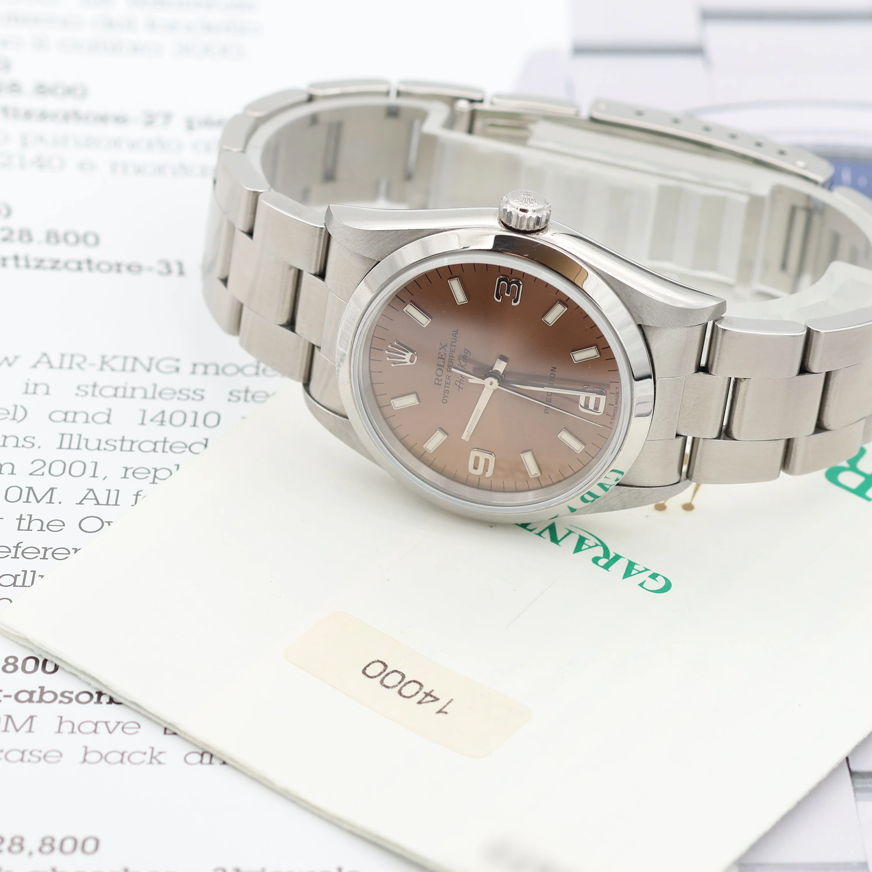 Rolex Airking ref. 14000 - Salmon Dial 3-6-9 - Full Set - Image 7