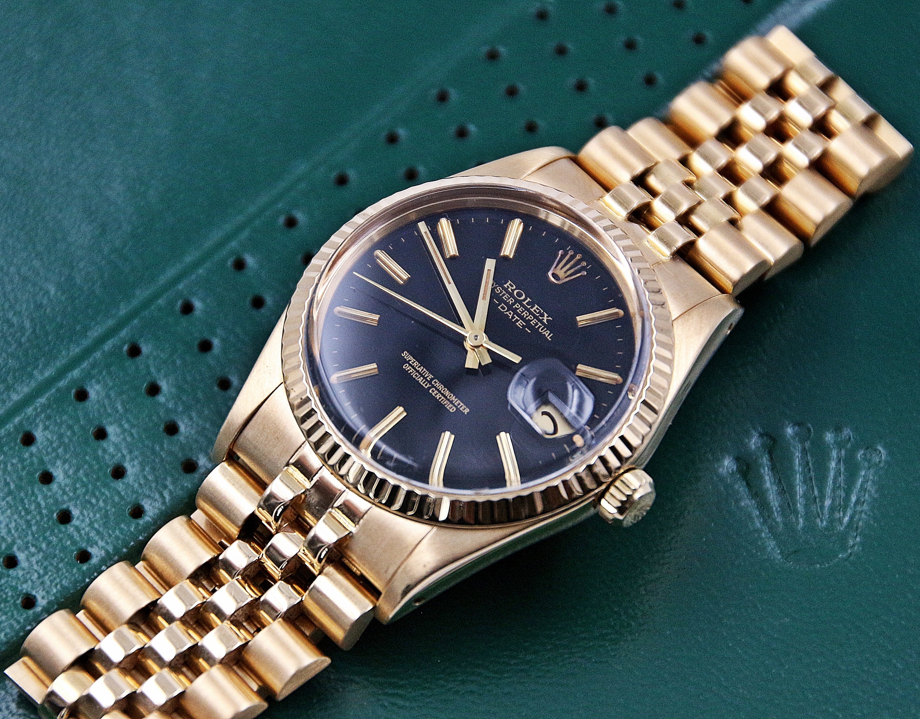 Rolex Date ref. 1503/8 18K Gold Black dial Jubilee bracelet - Image 6