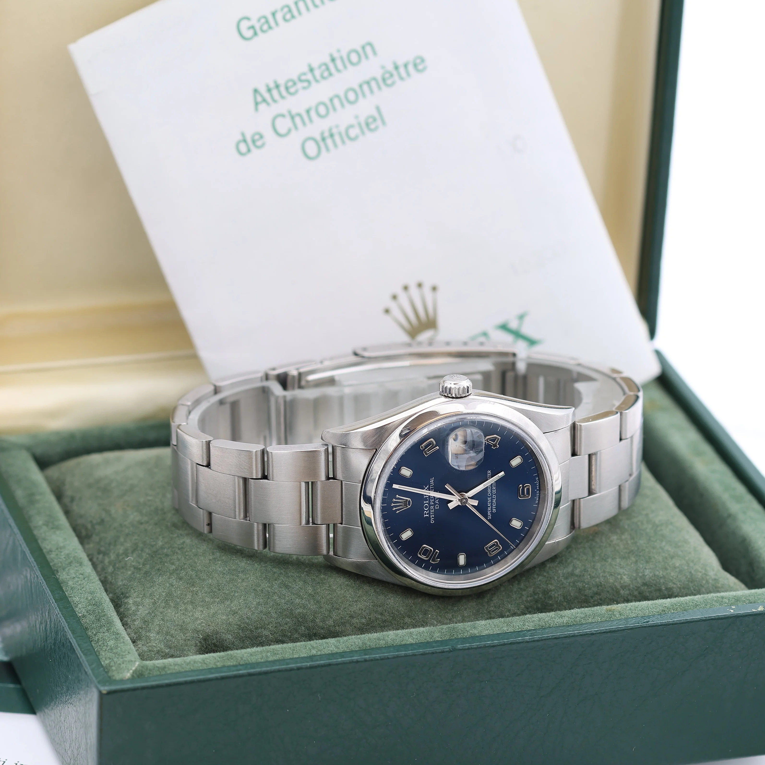 Rolex Date ref. 15200 Blue Arabic Dial Oyster Bracelet - Full Set