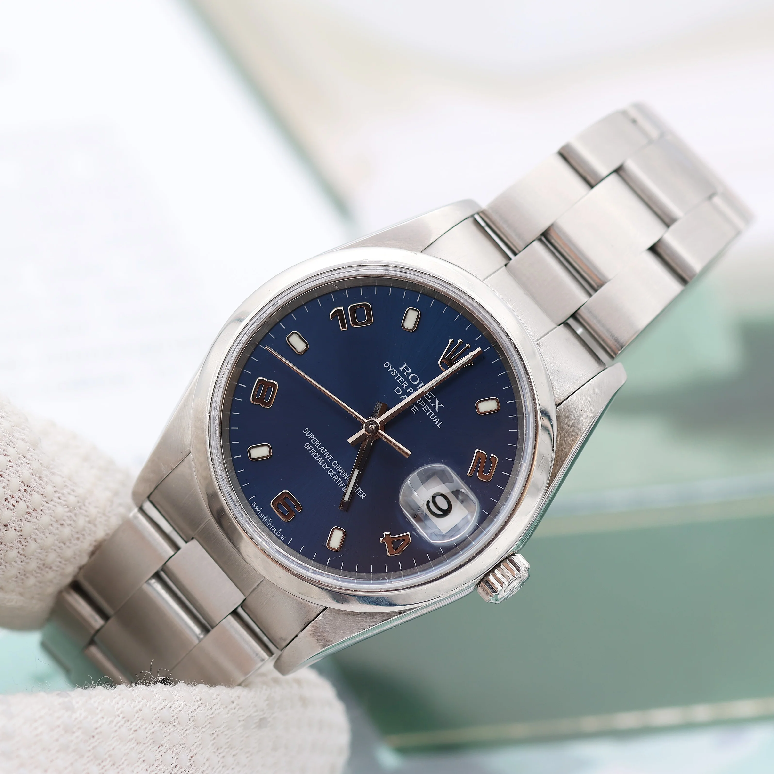 Rolex Date ref. 15200 Blue Arabic Dial Oyster Bracelet - Full Set - Image 6