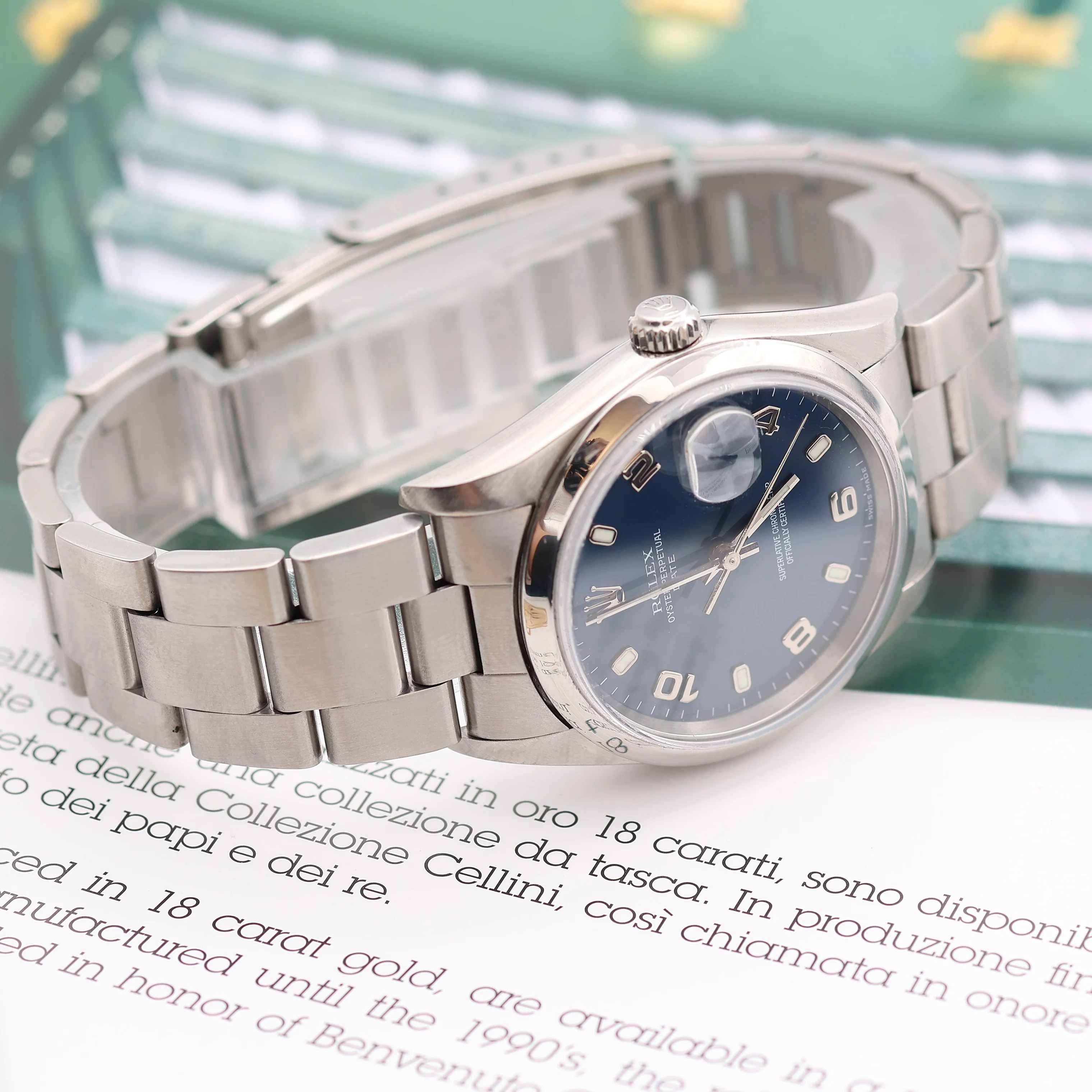 Rolex Date ref. 15200 Blue Arabic Dial Oyster Bracelet - Full Set - Image 8