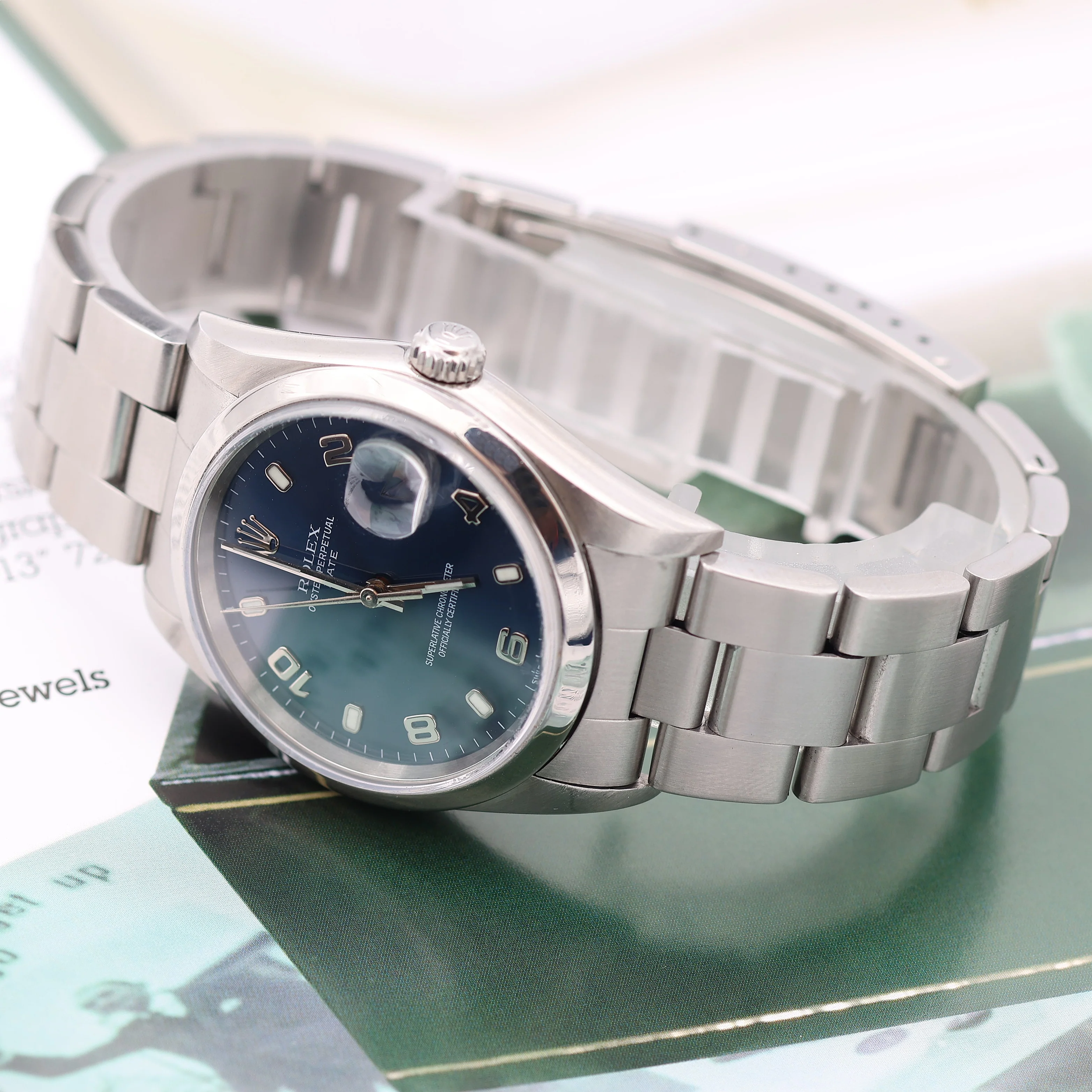 Rolex Date ref. 15200 Blue Arabic Dial Oyster Bracelet - Full Set - Image 9