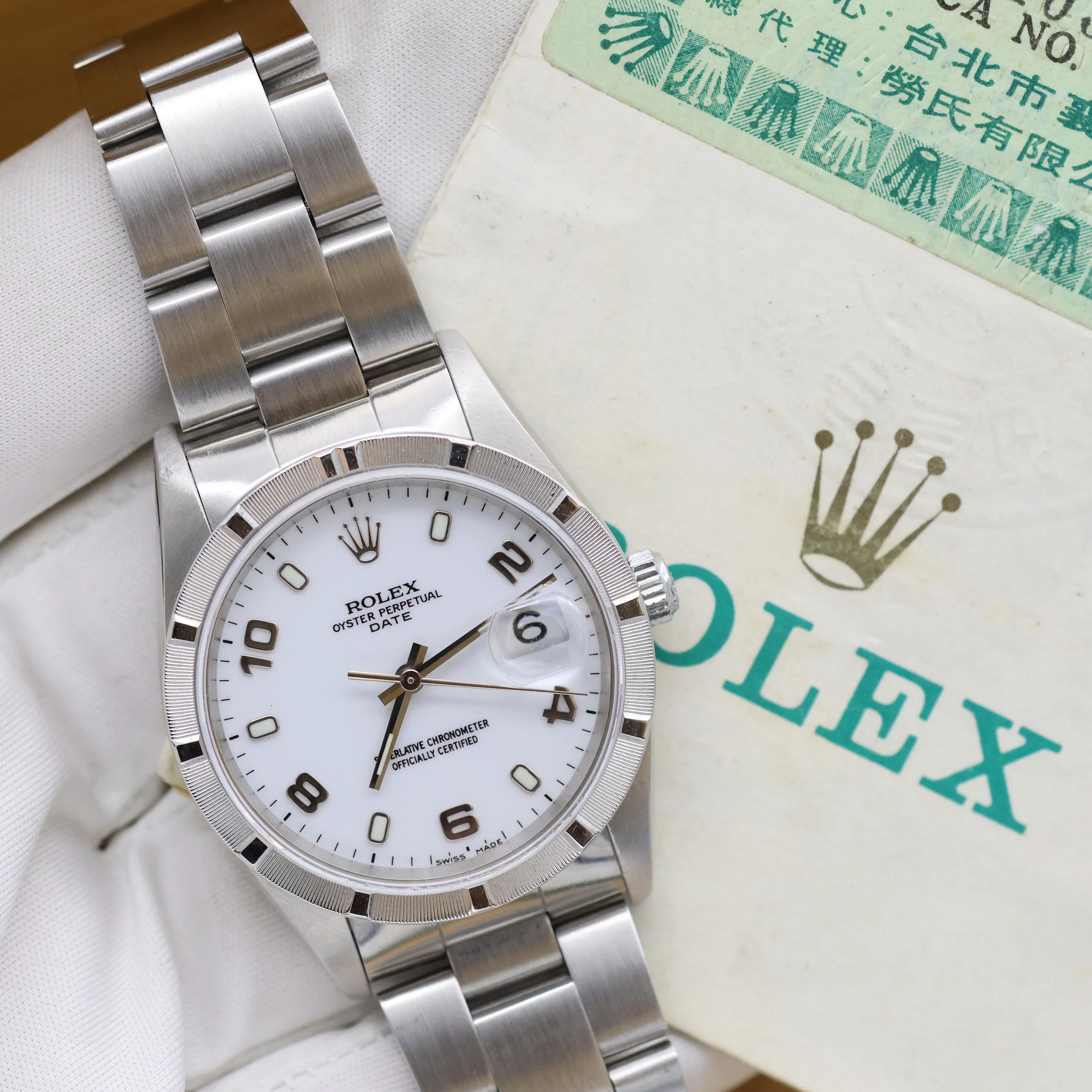 Rolex Date ref. 15210 White Arabic Dial Oyster Bracelet - Full Set - Image 3