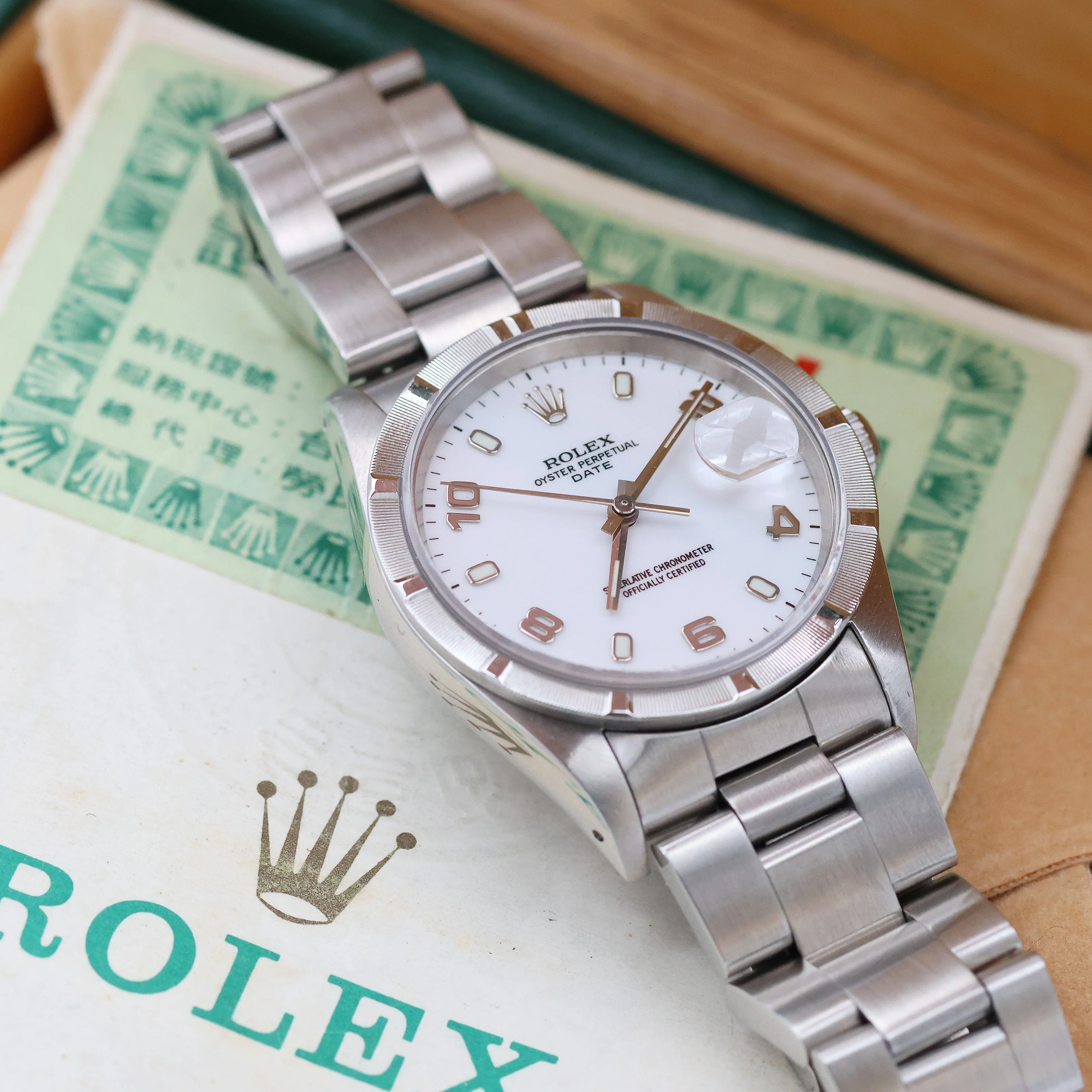 Rolex Date ref. 15210 White Arabic Dial Oyster Bracelet - Full Set - Image 4