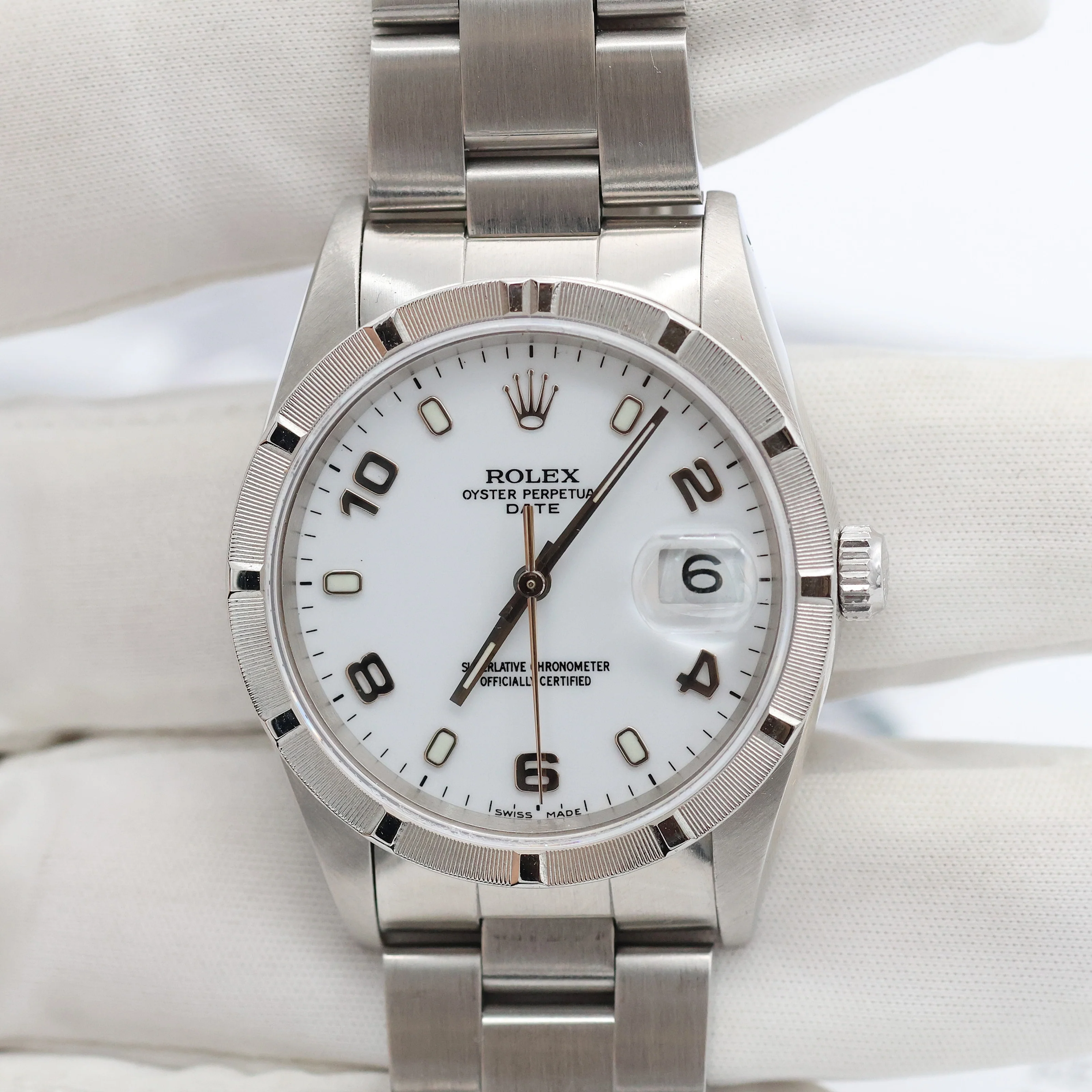 Rolex Date ref. 15210 White Arabic Dial Oyster Bracelet - Full Set - Image 5