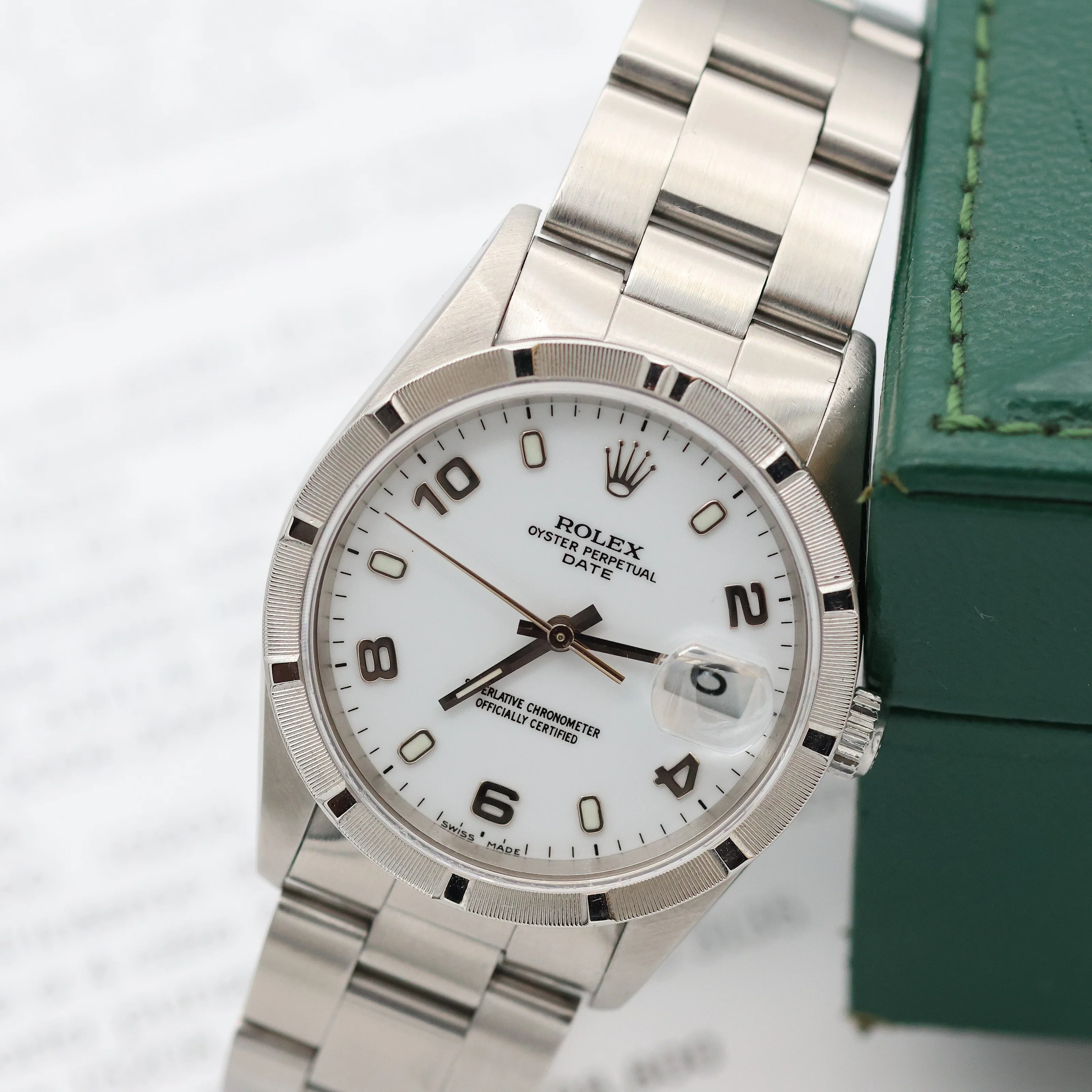 Rolex Date ref. 15210 White Arabic Dial Oyster Bracelet - Full Set - Image 7