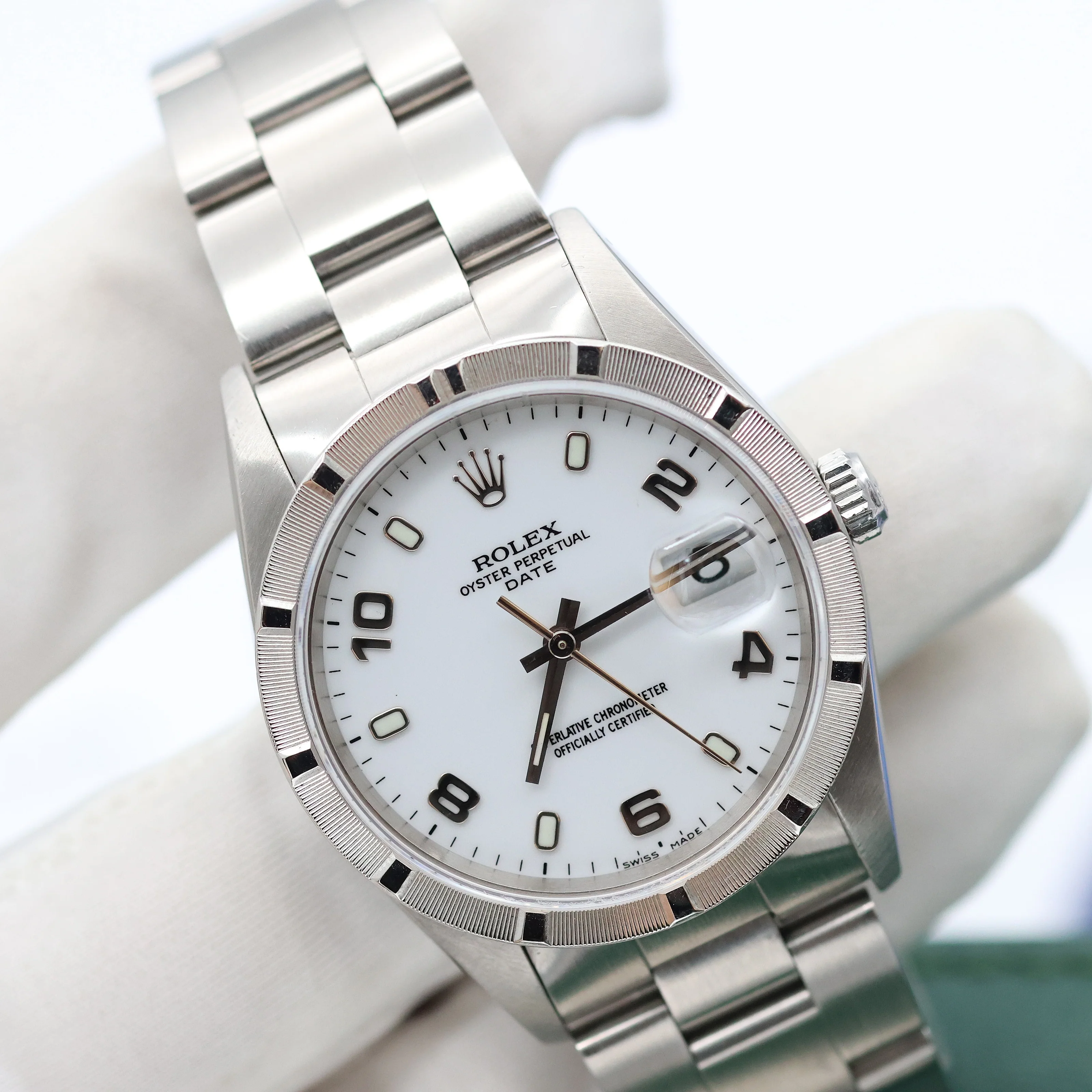 Rolex Date ref. 15210 White Arabic Dial Oyster Bracelet - Full Set - Image 9
