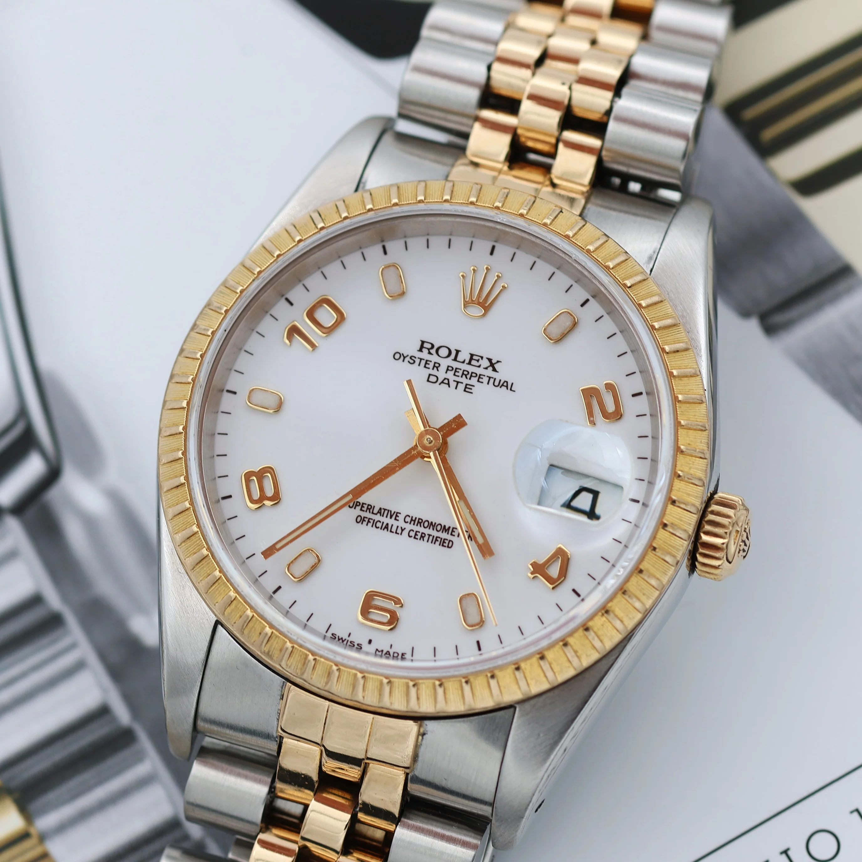 Rolex Oyster Perpetual Date ref. 15223 White Arabic Dial - Jubilee Bracelet - Image 6
