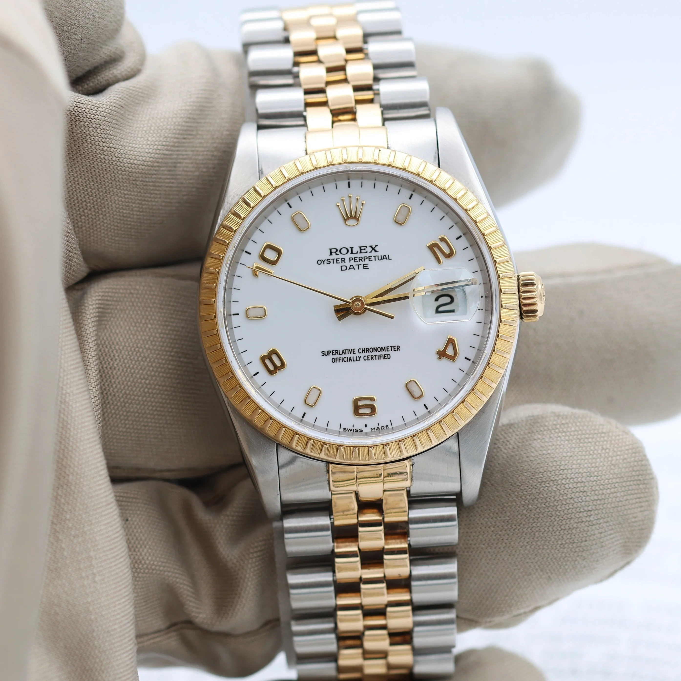 Rolex Oyster Perpetual Date ref. 15223 White Arabic Dial - Jubilee Bracelet - Image 7
