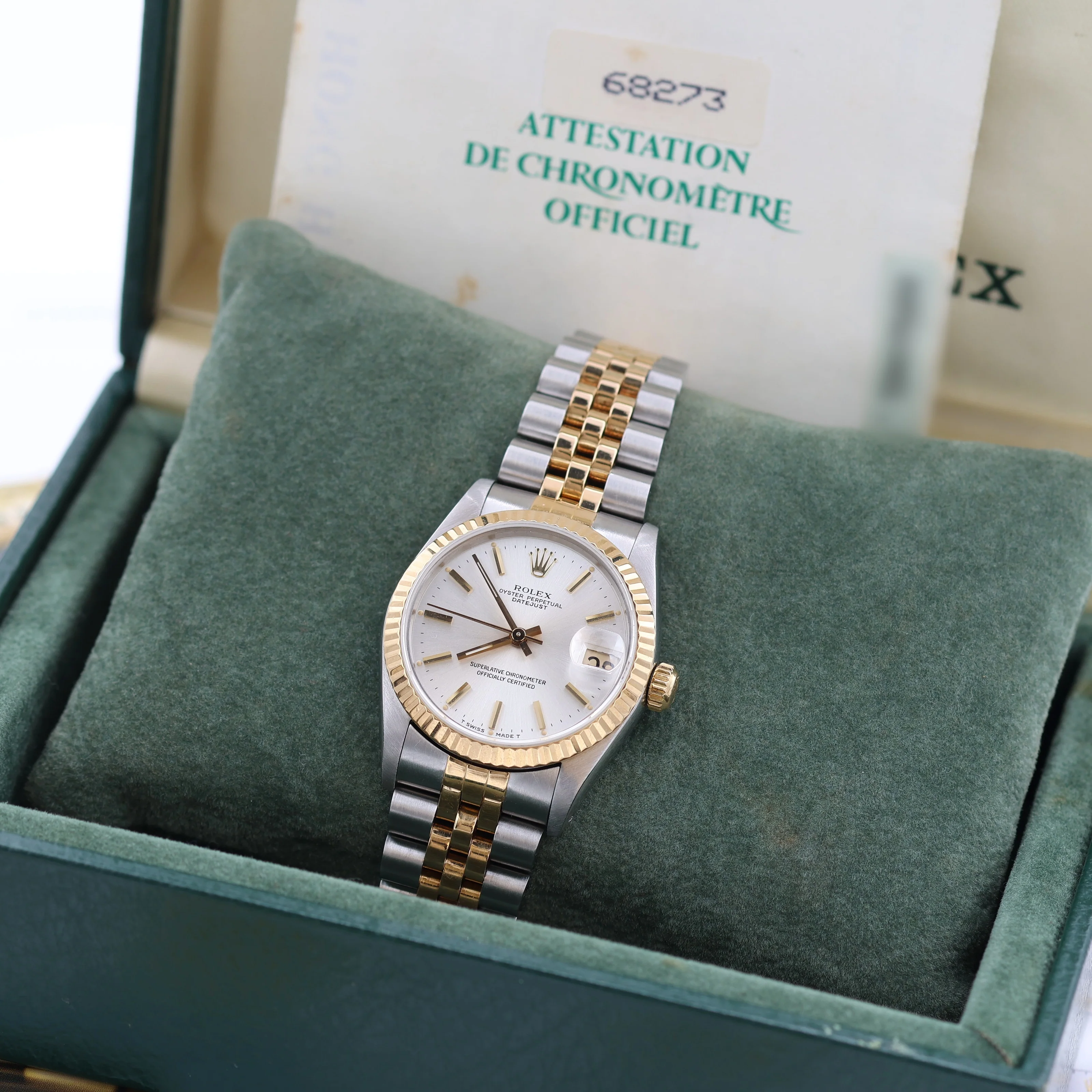 Rolex Datejust 31 Mid-Size ref. 68273 - Silver Dial w/Golden indexes - Full set