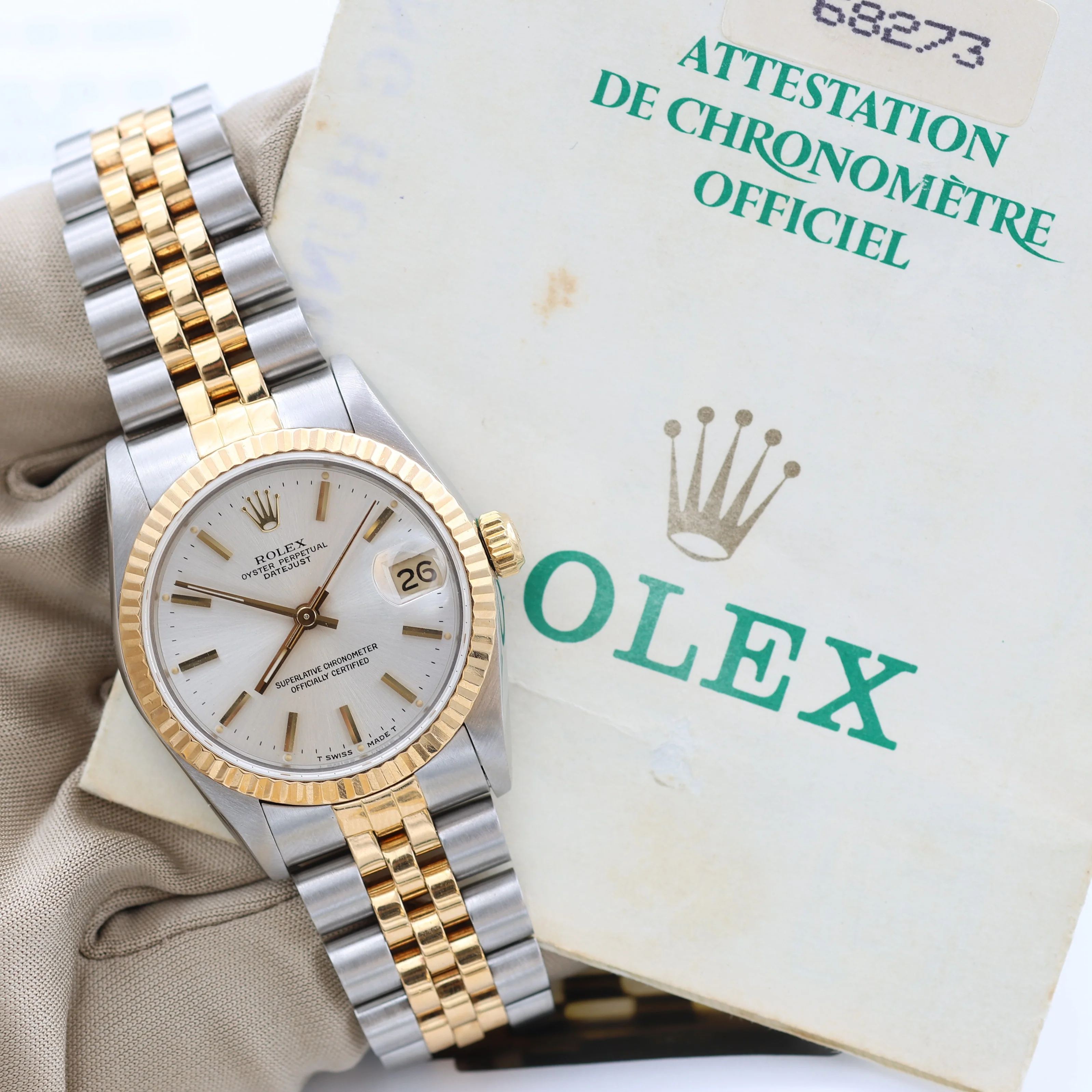 Rolex Datejust 31 Mid-Size ref. 68273 - Silver Dial w/Golden indexes - Full set - Image 3