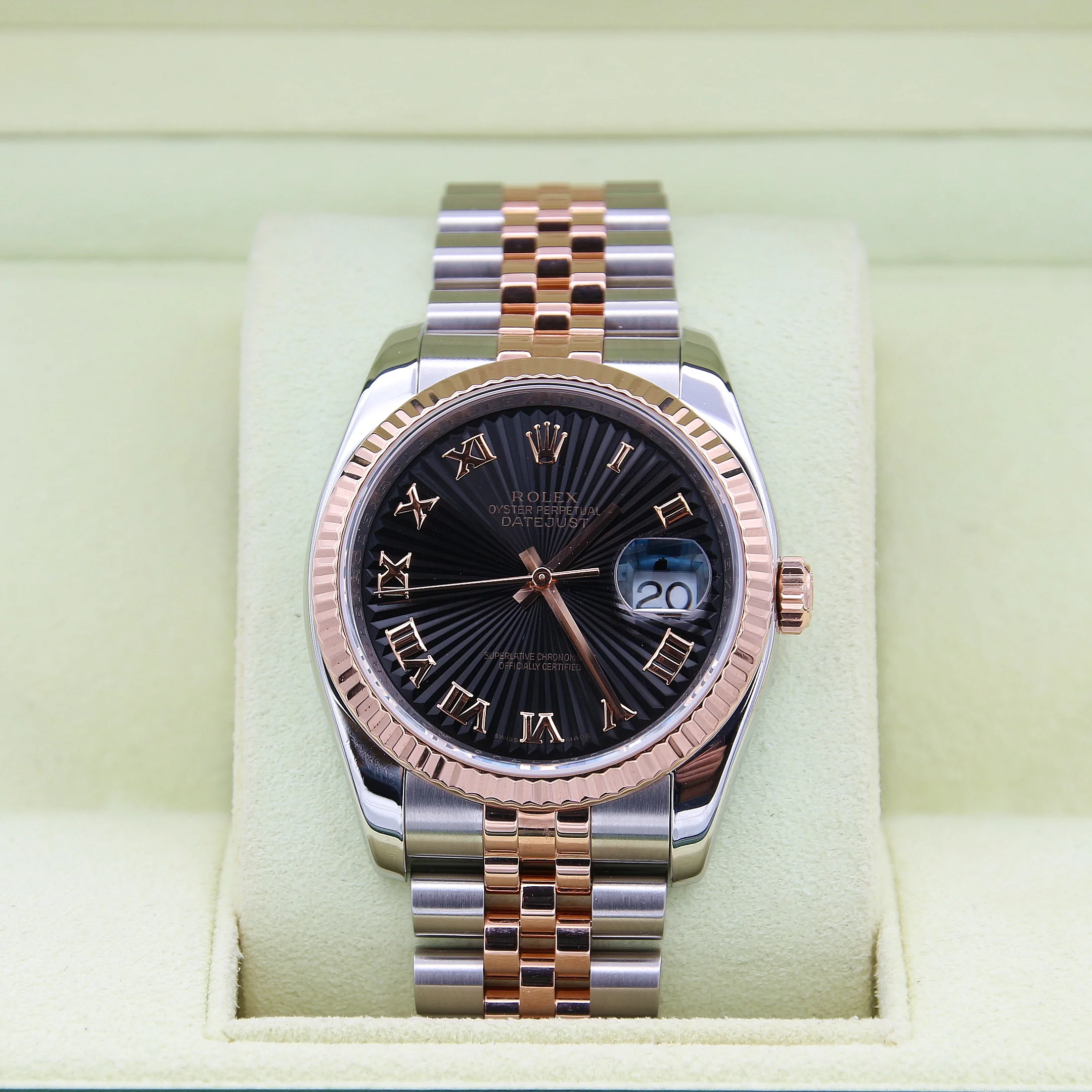 Rolex Datejust 36 ref. 116231 Black Roman Dial - Steel/Rose Gold Jubilee - Full Set