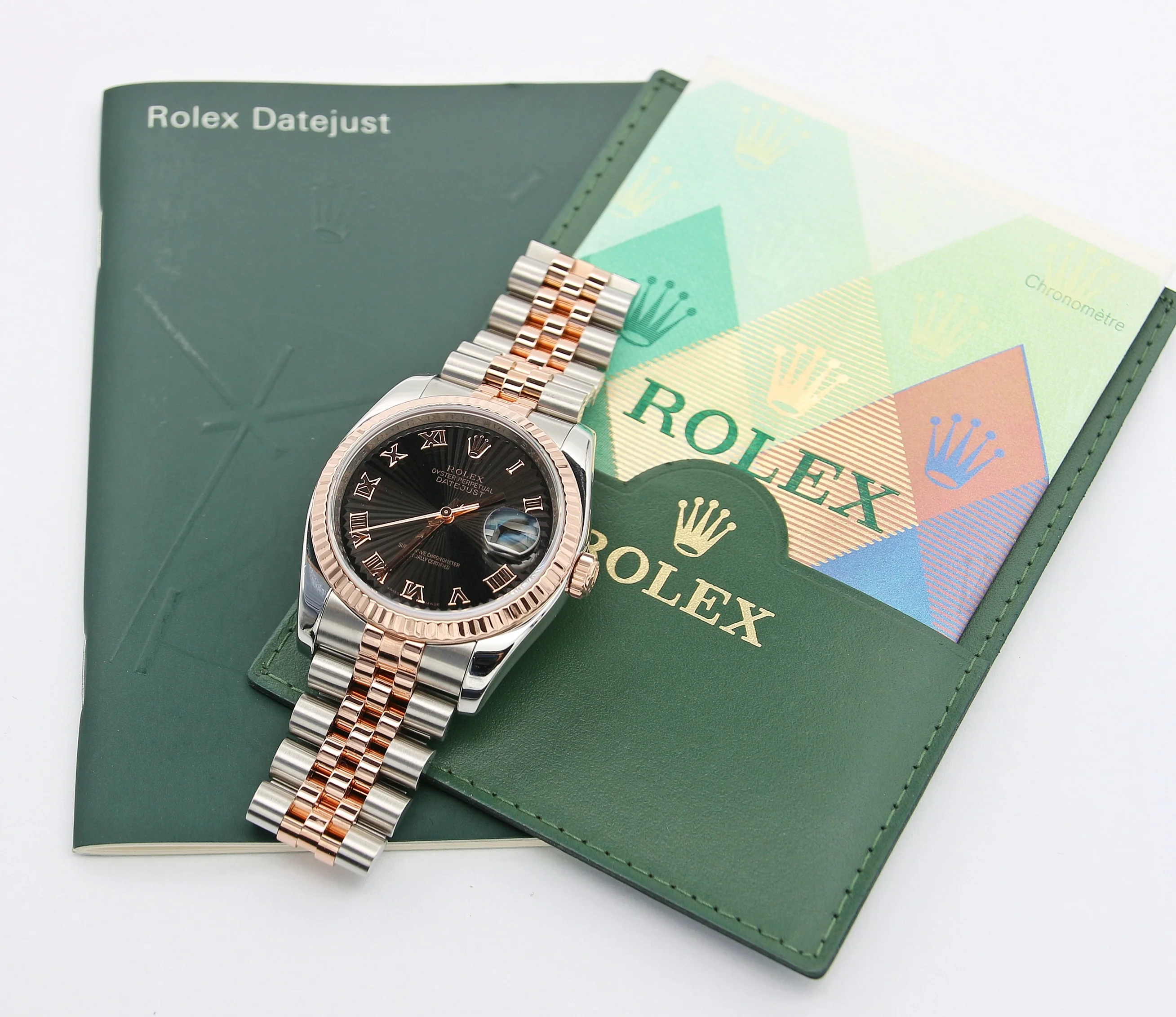Rolex Datejust 36 ref. 116231 Black Roman Dial - Steel/Rose Gold Jubilee - Full Set - Image 2