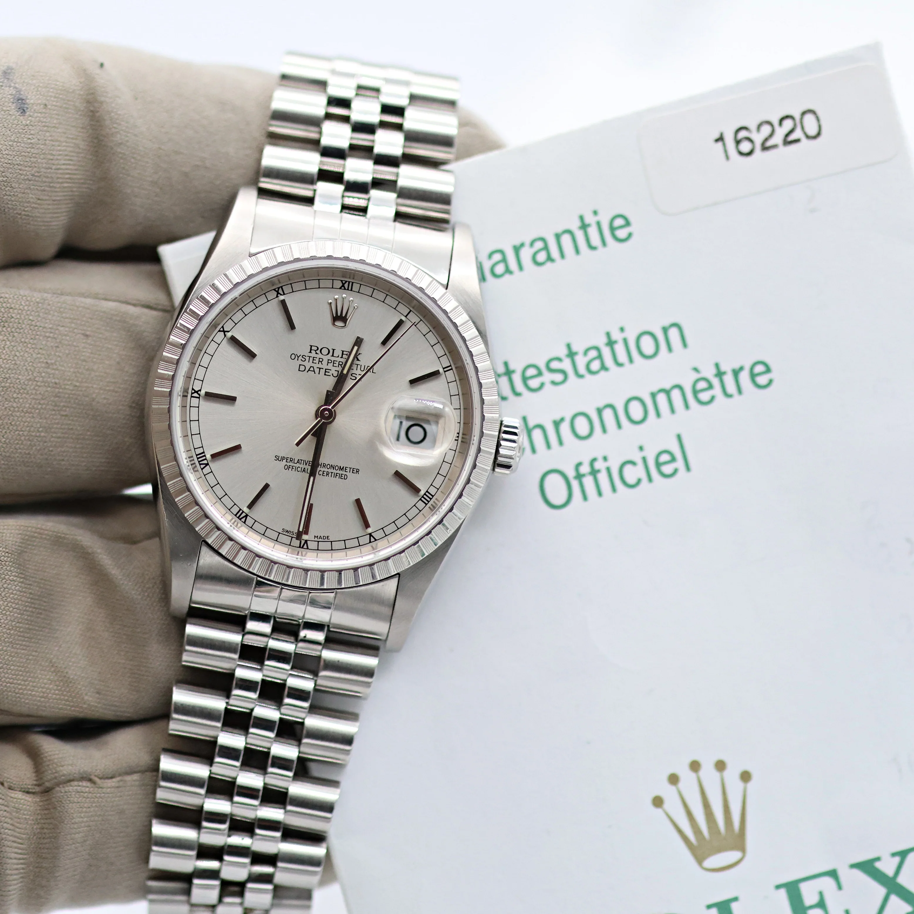Rolex Datejust 36 ref. 16220 Silver Dial (Circle hours dial) - Jubilee - Full Set - Image 10