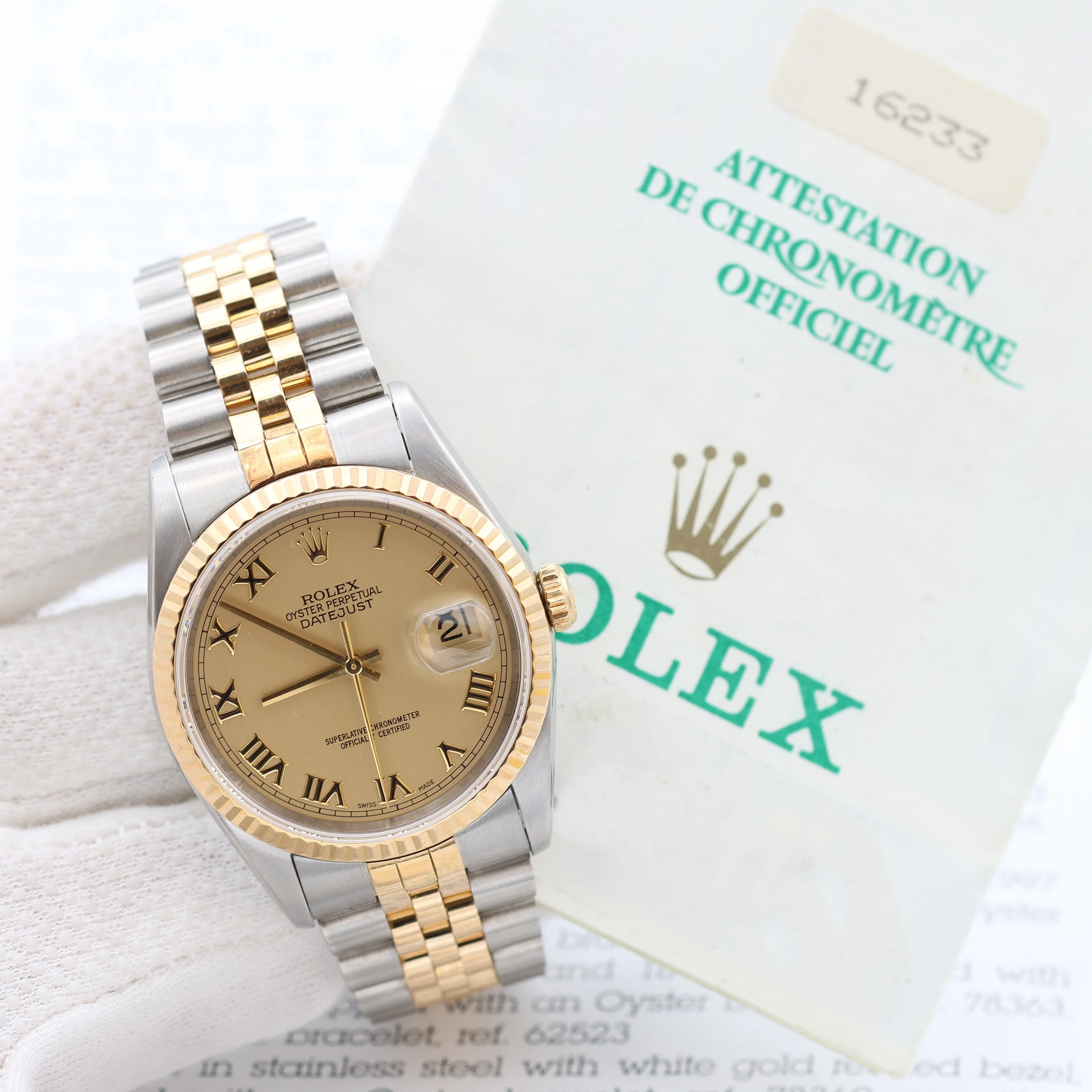 Rolex Datejust 36 ref. 16233 Champagne Roman dial - Full Set - Image 3