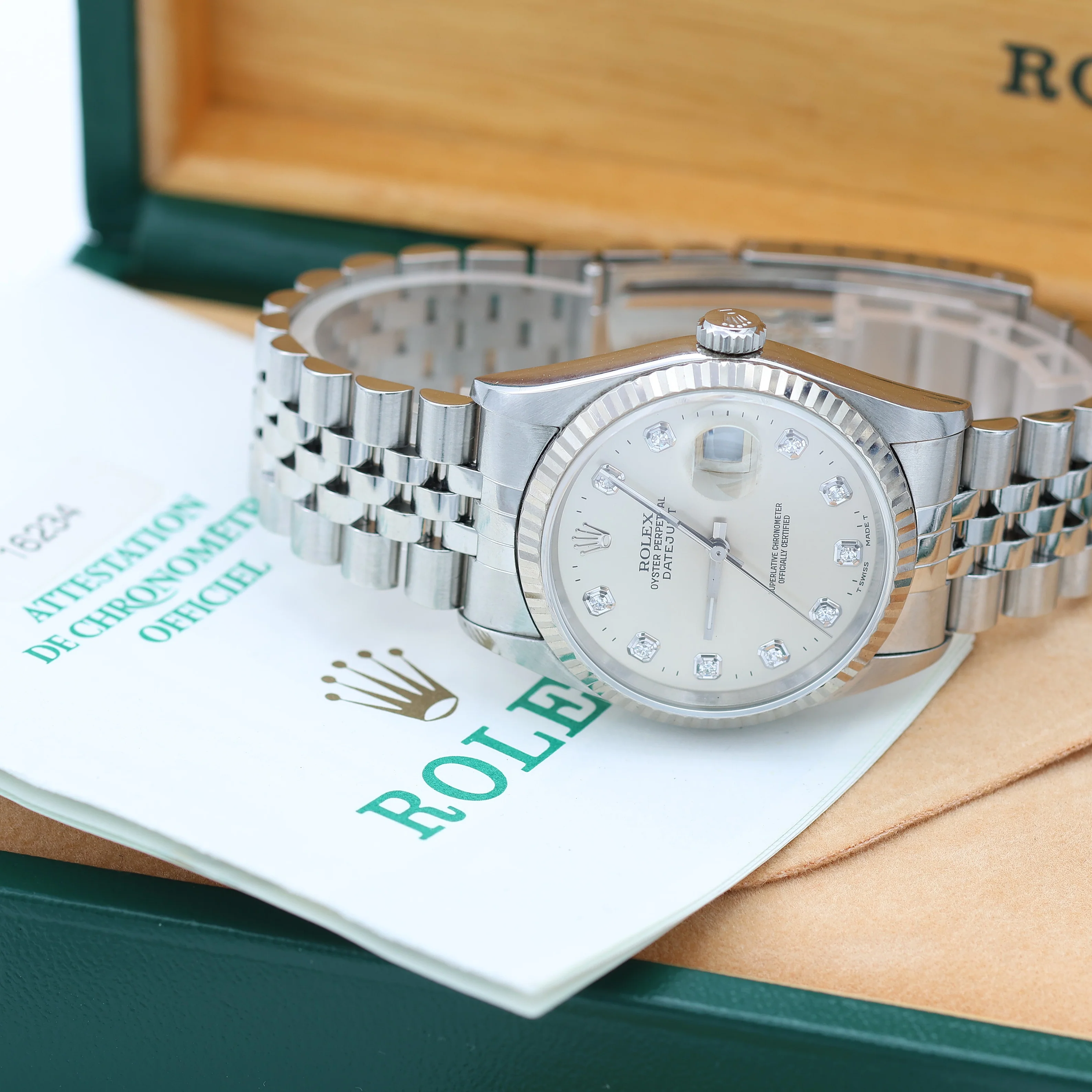 Rolex Datejust 36 ref. 16234 Silver Diamonds Dial - Jubilee Bracelet - Full Set