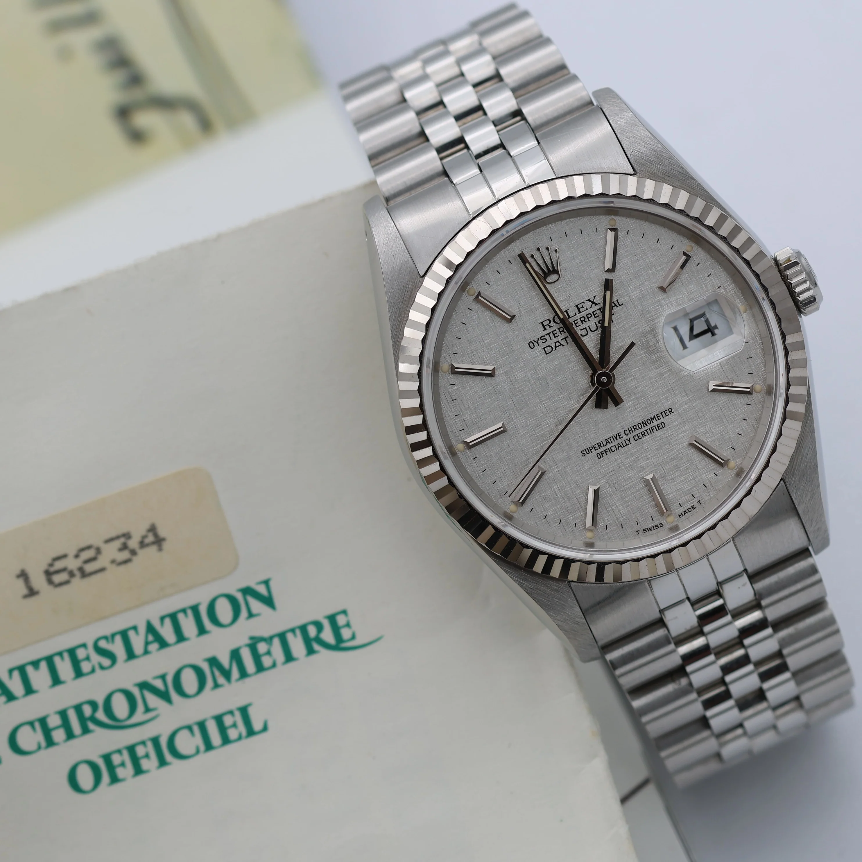 Rolex Datejust 36 ref. 16234 Silver Linen Dial -  Jubilee - Full Set - Image 10