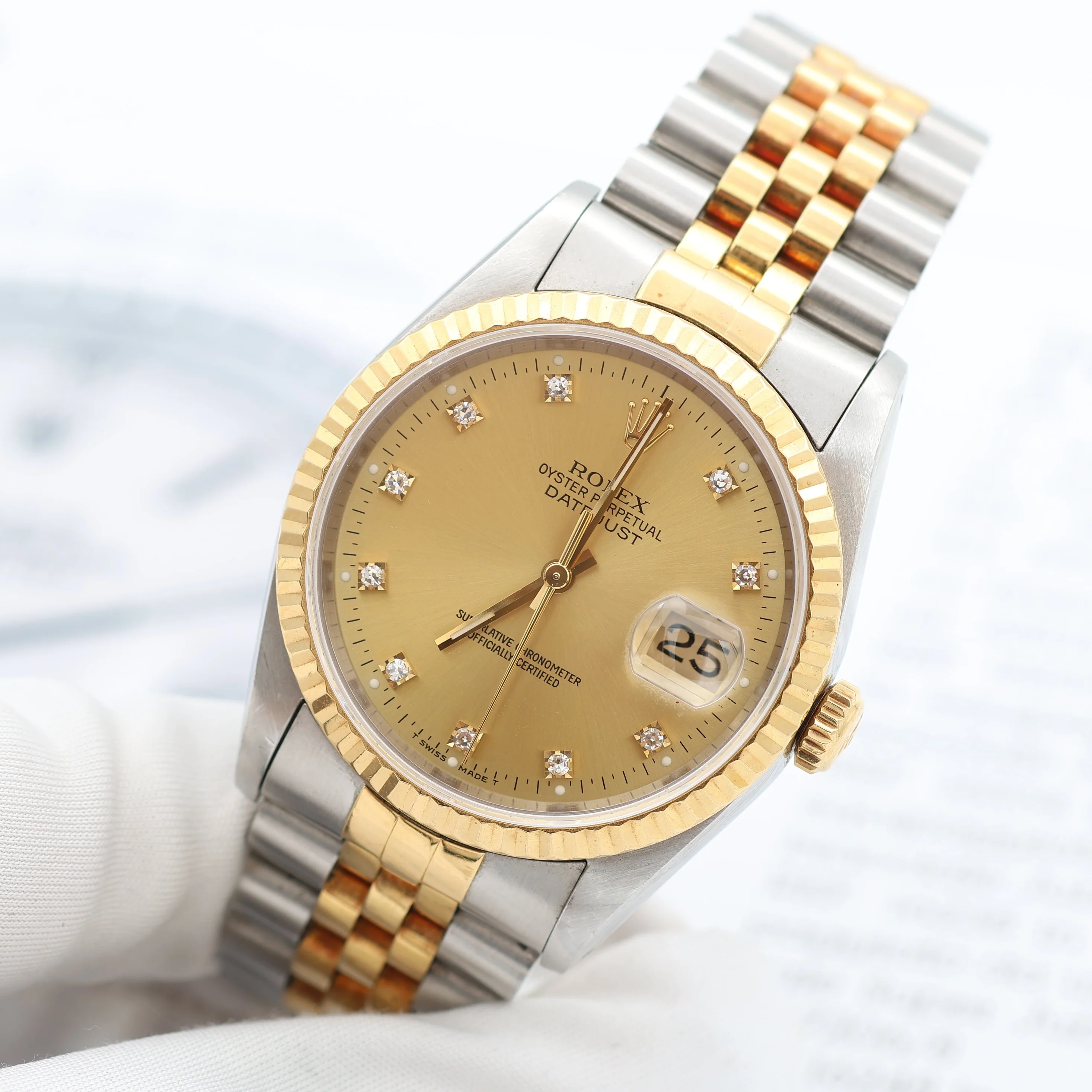 Rolex Datejust 36 ref. ref. 16233G Champagne Small Diamonds dial - Full set - Image 6