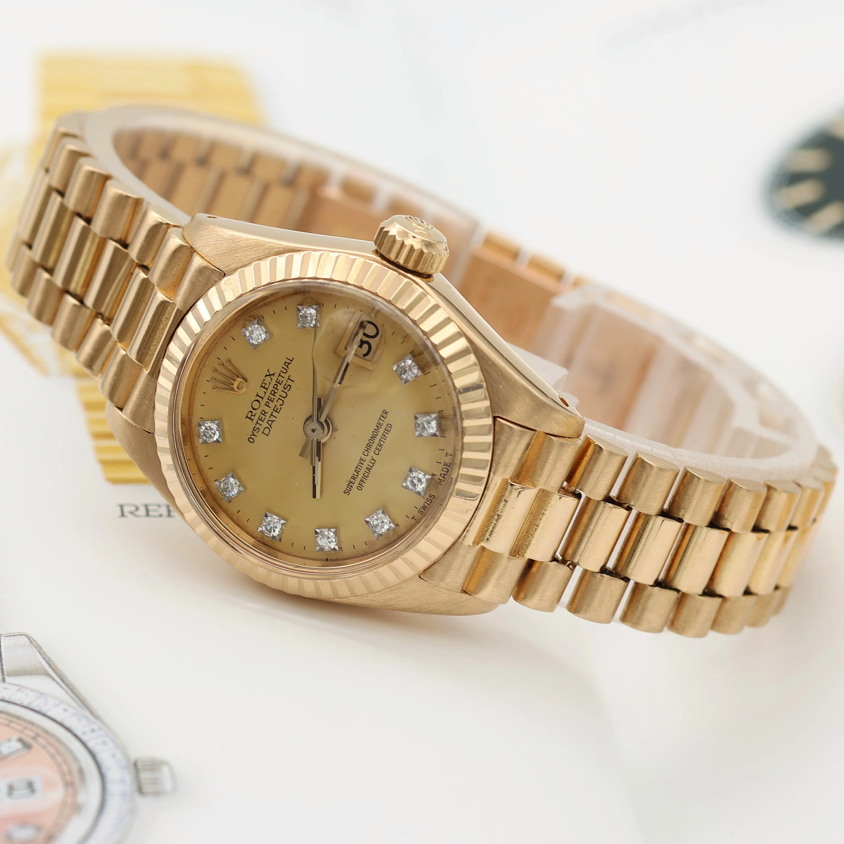 Rolex Datejust Lady ref. 6916 Yellow Diamond Dial - President Bracelet - Image 15