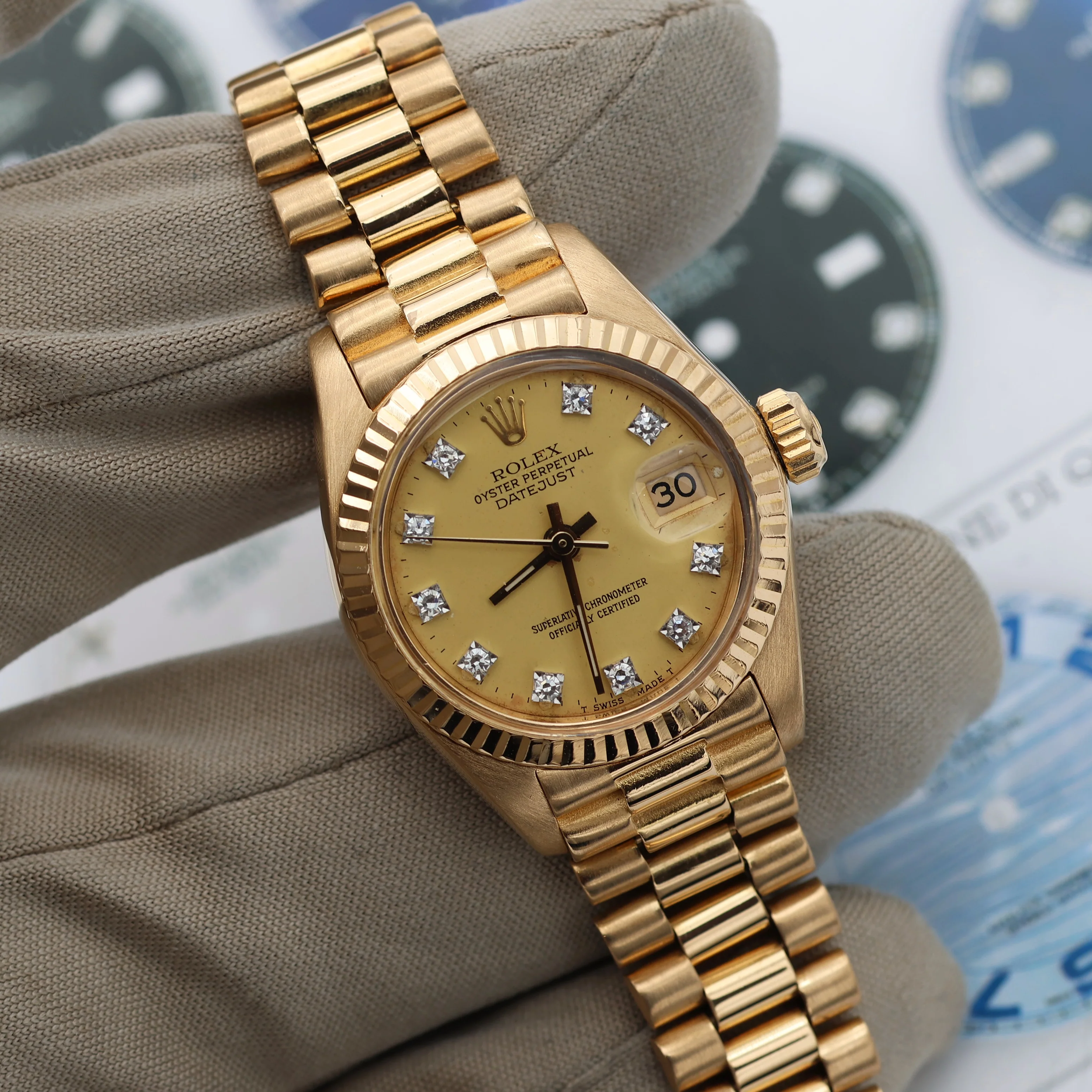 Rolex Datejust Lady ref. 6916 Yellow Diamond Dial - President Bracelet - Image 7