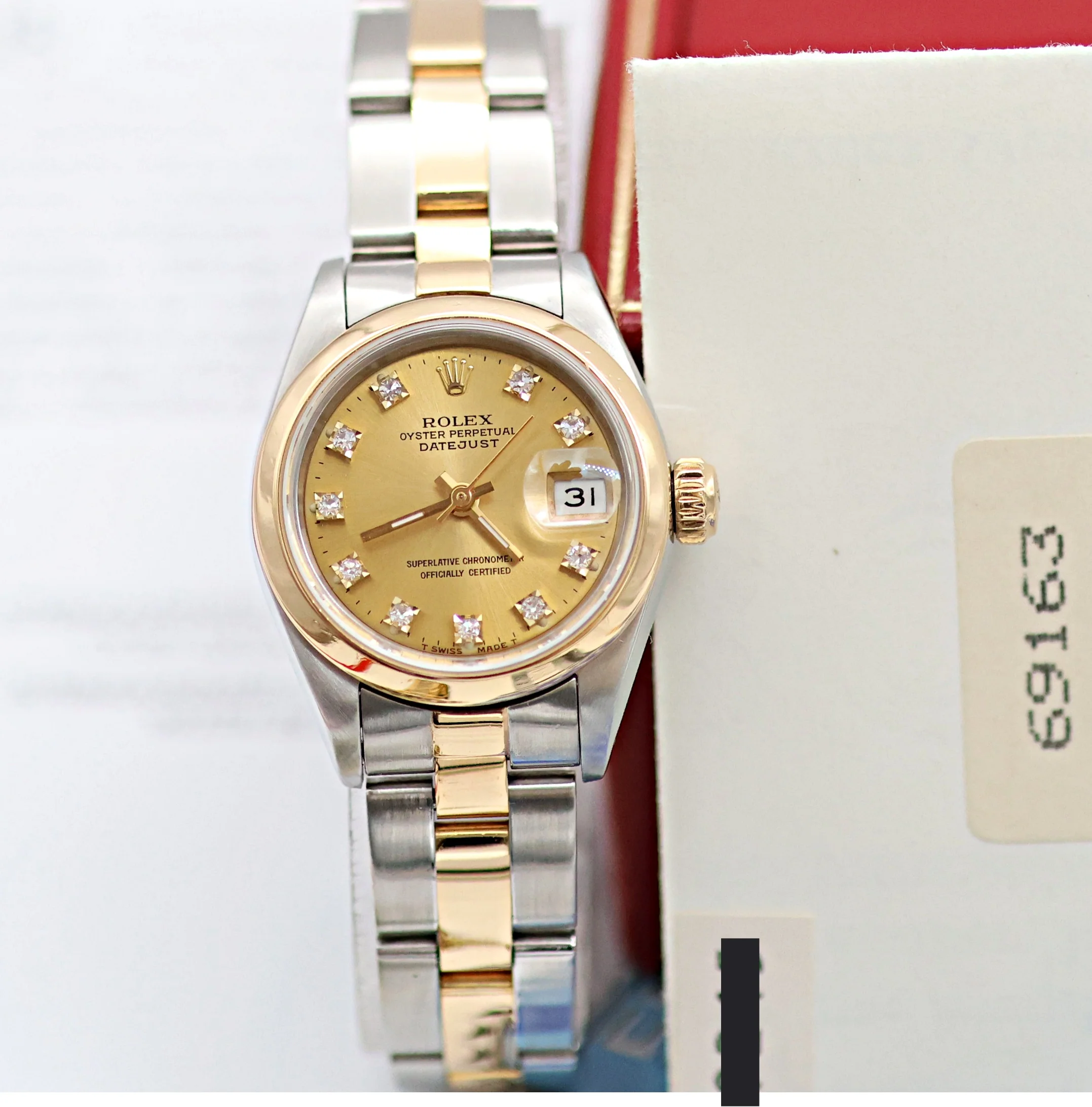 Rolex Datejust Lady ref. 69163 - Oyster Bracelet - Champagne Diamonds Dial - Full Set - Image 5