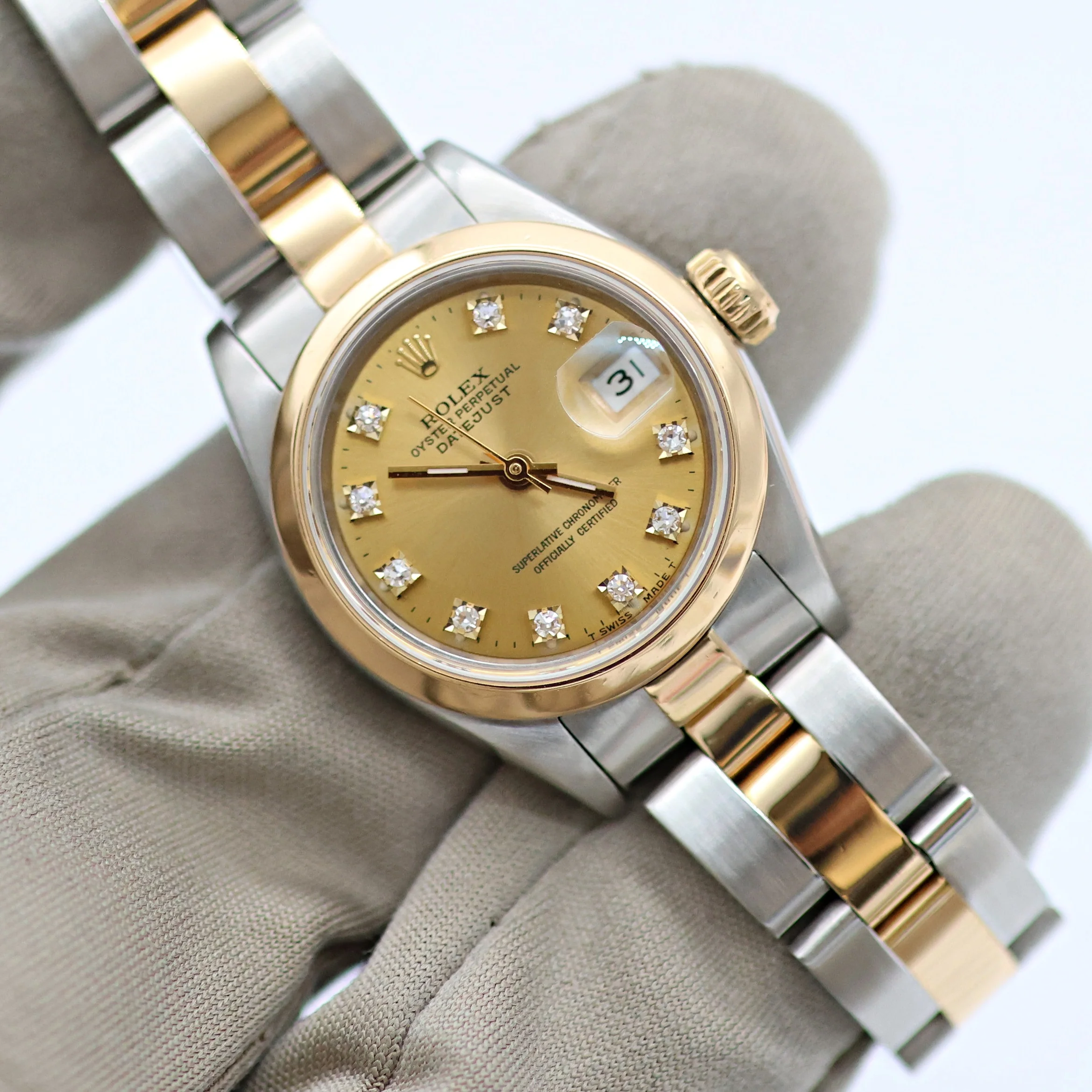 Rolex Datejust Lady ref. 69163 - Oyster Bracelet - Champagne Diamonds Dial - Full Set - Image 6
