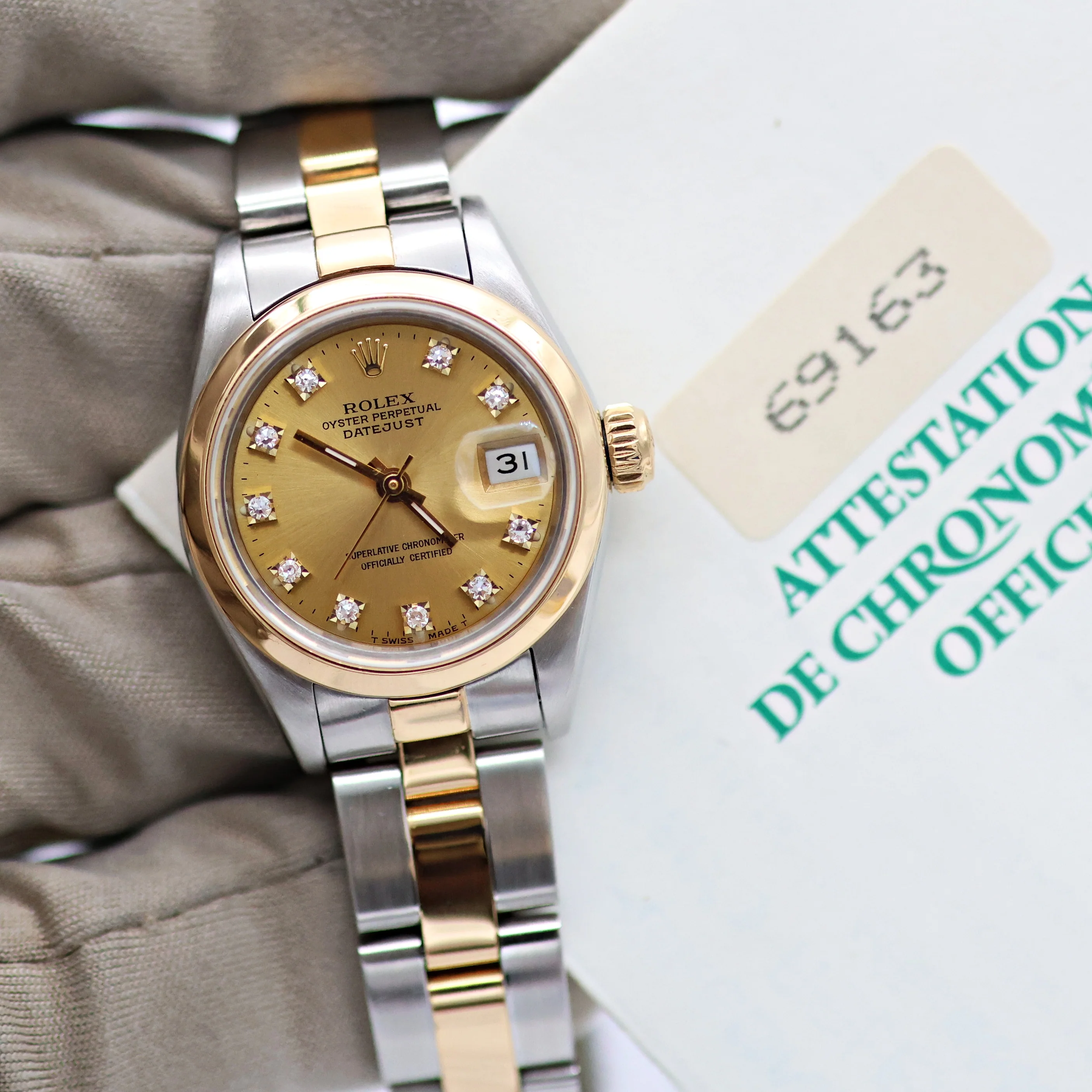 Rolex Datejust Lady ref. 69163 - Oyster Bracelet - Champagne Diamonds Dial - Full Set - Image 7