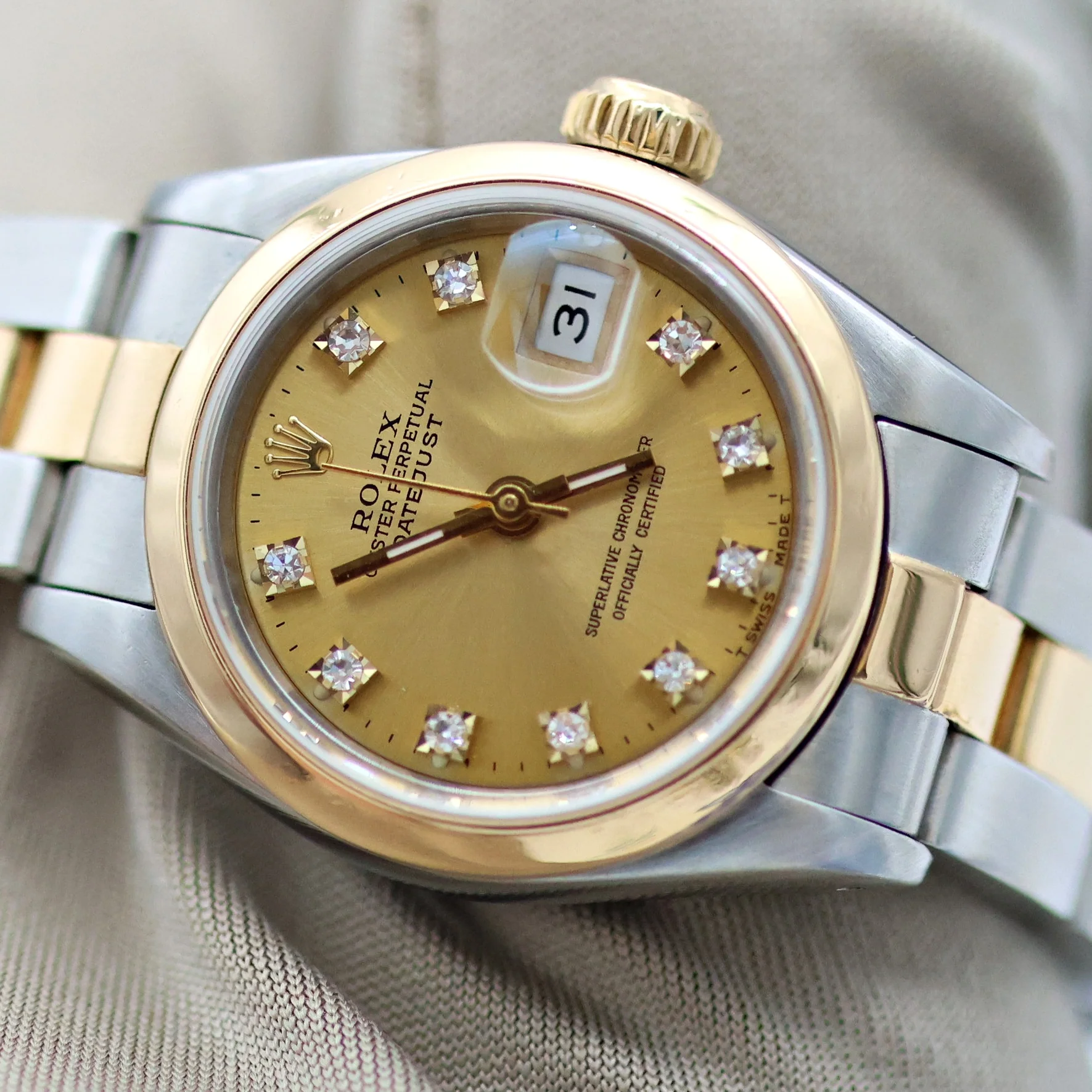 Rolex Datejust Lady ref. 69163 - Oyster Bracelet - Champagne Diamonds Dial - Full Set - Image 8