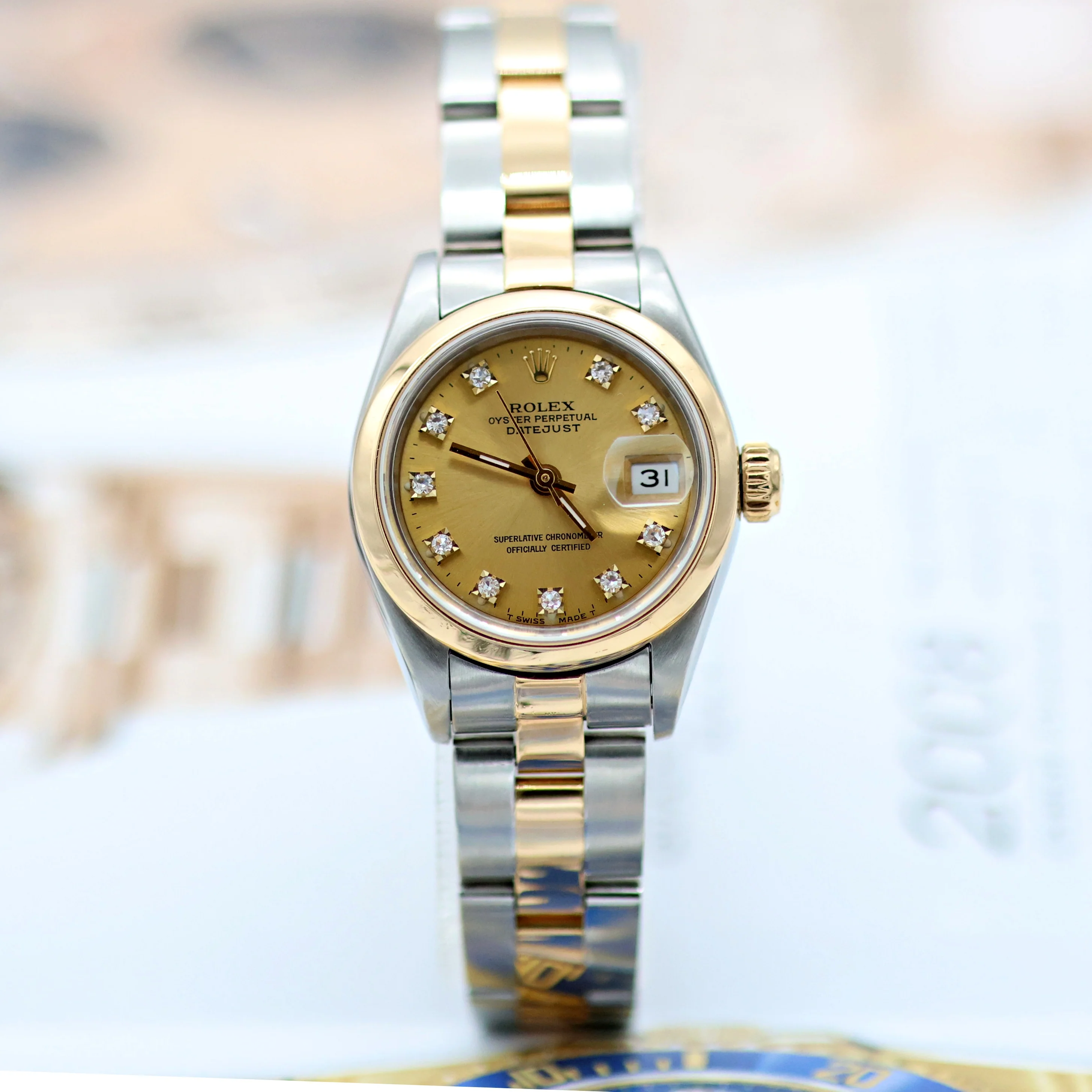Rolex Datejust Lady ref. 69163 - Oyster Bracelet - Champagne Diamonds Dial - Full Set - Image 9