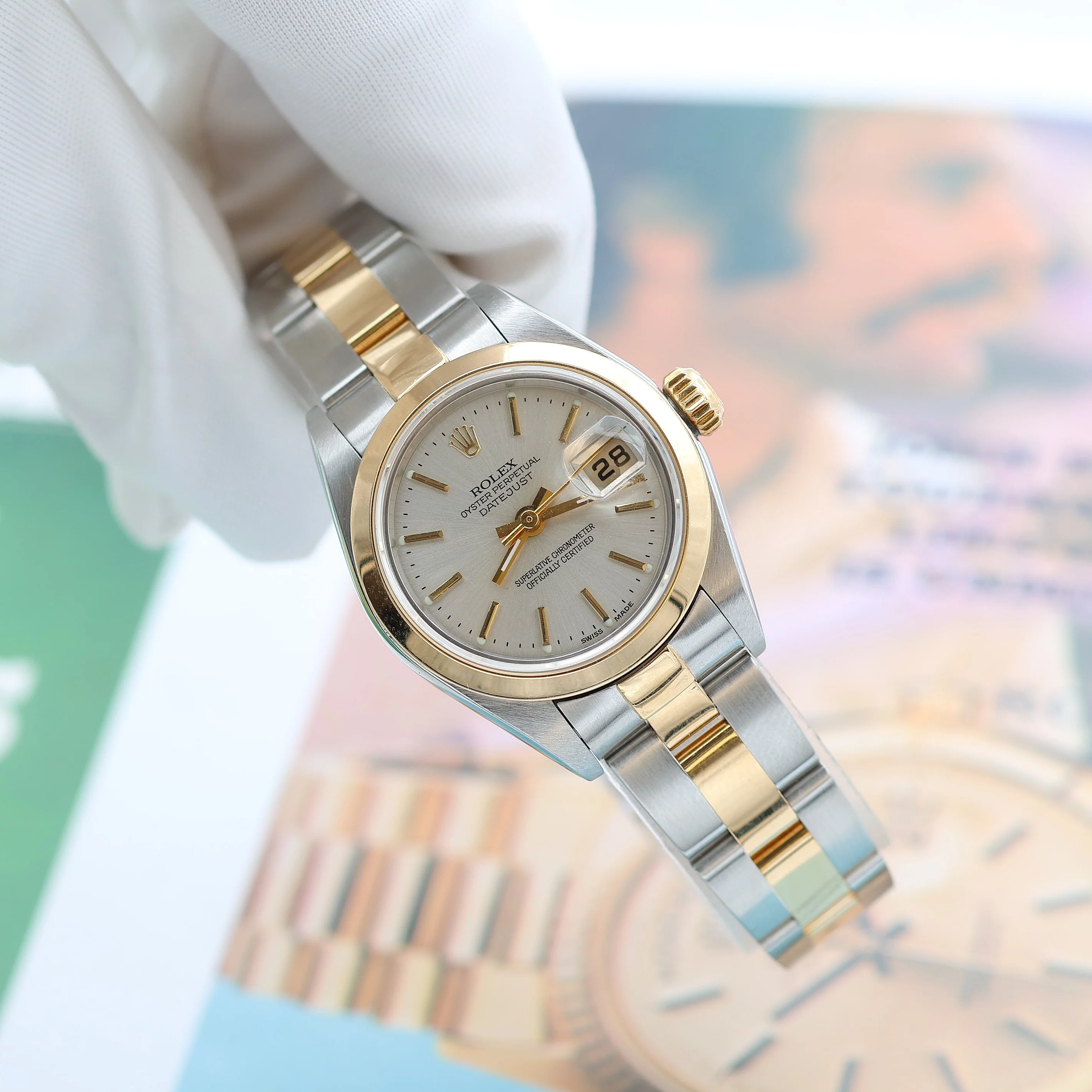 Rolex Datejust Lady ref. 69163 Steel/Gold - Oyster Bracelet - Silver with Golden Index Dial - Image 3