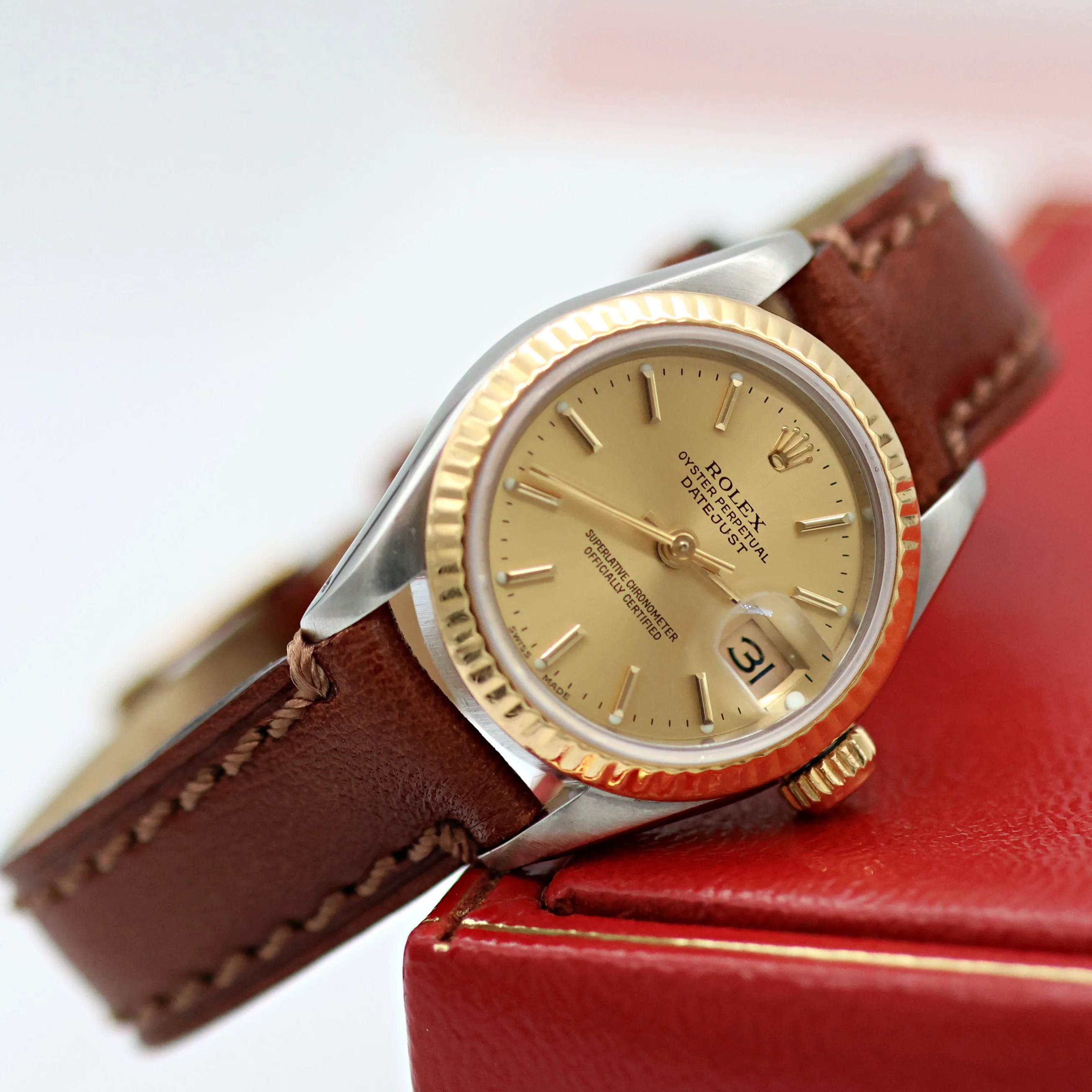 Rolex Datejust Lady ref. 69173 Steel/Gold - Champagne Dial - Leather Strap - Image 4
