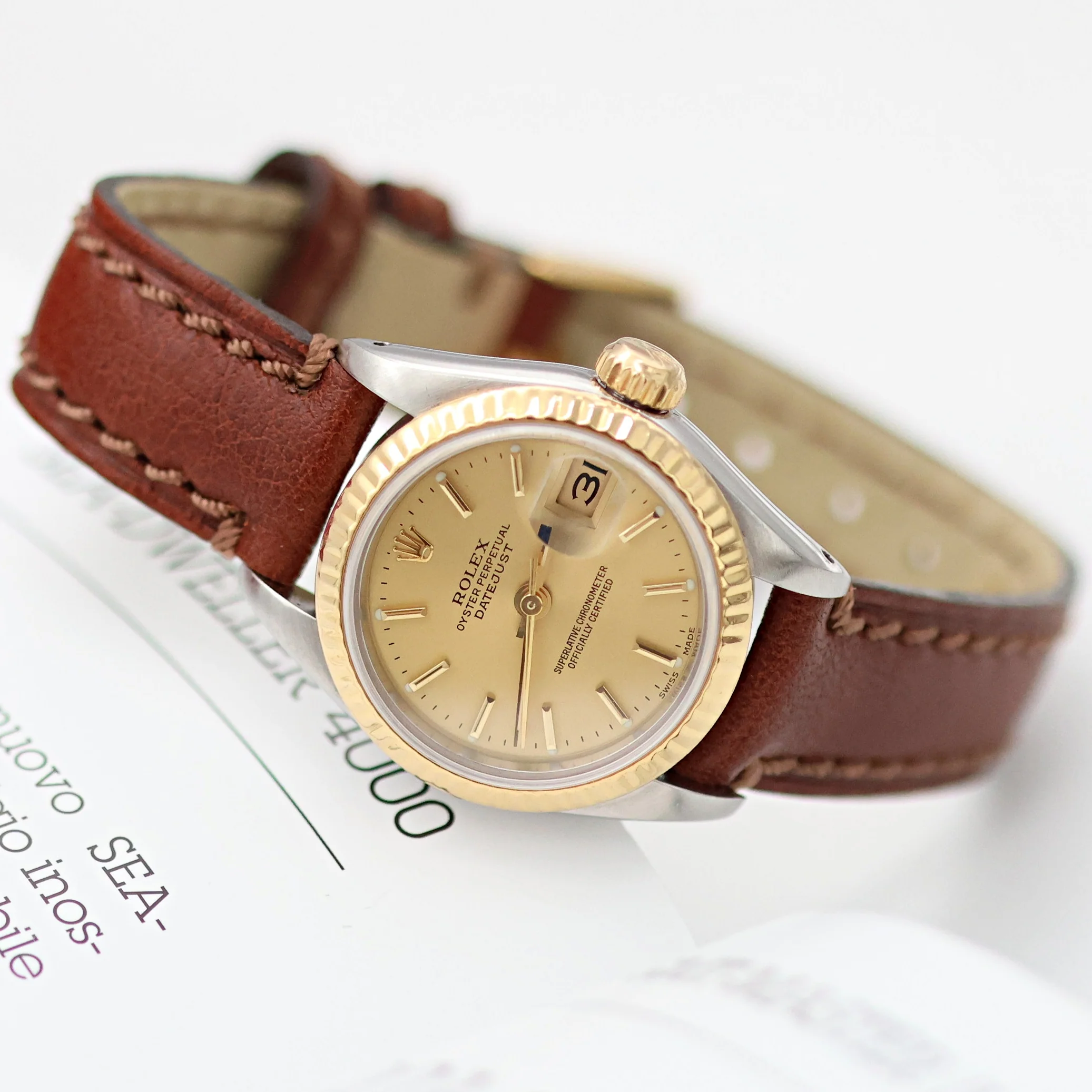 Rolex Datejust Lady ref. 69173 Steel/Gold - Champagne Dial - Leather Strap - Image 5