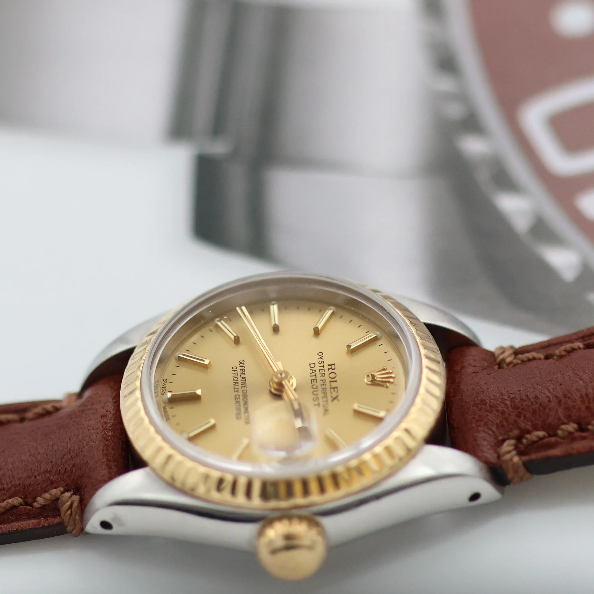 Rolex Datejust Lady ref. 69173 Steel/Gold - Champagne Dial - Leather Strap - Image 7