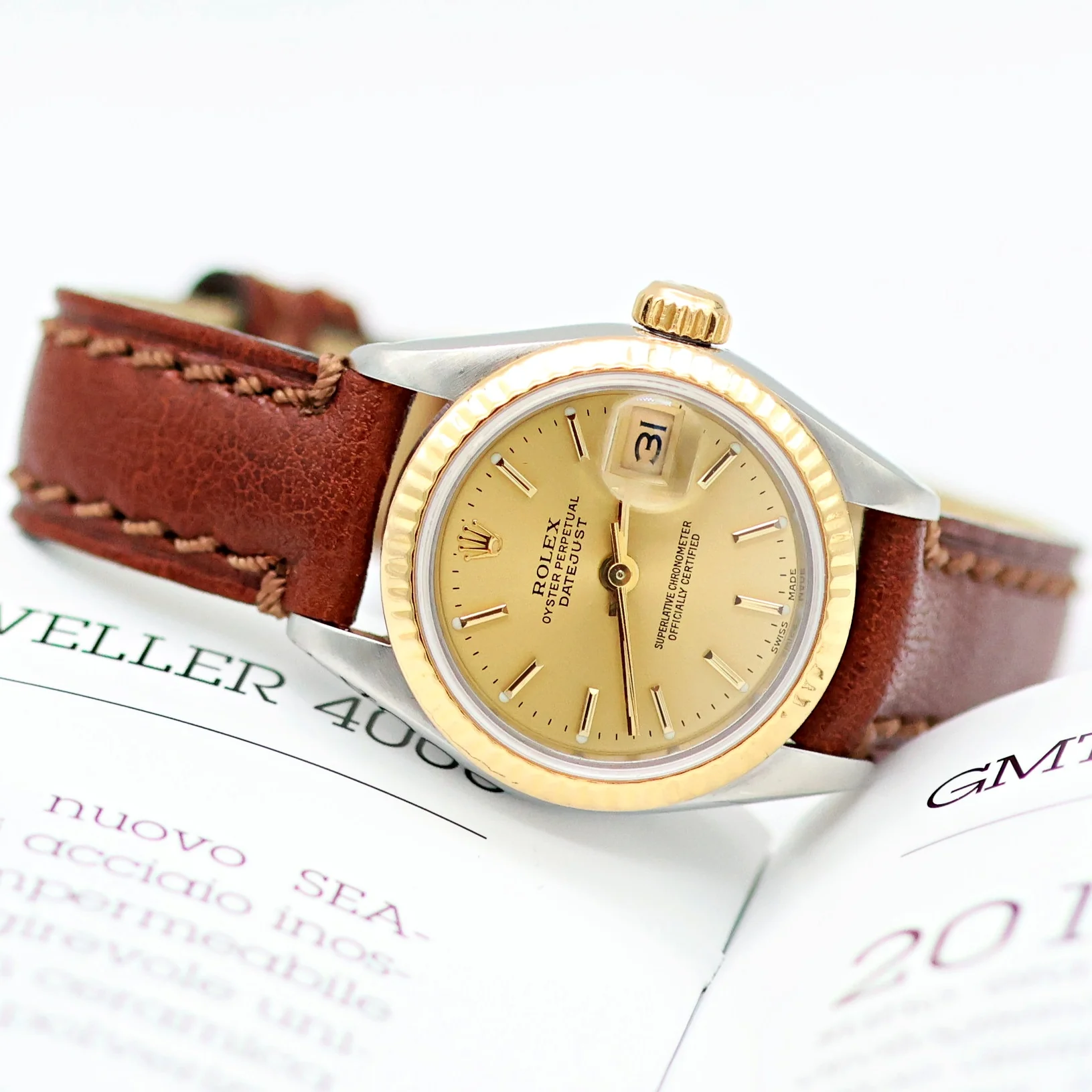 Rolex Datejust Lady ref. 69173 Steel/Gold - Champagne Dial - Leather Strap - Image 8