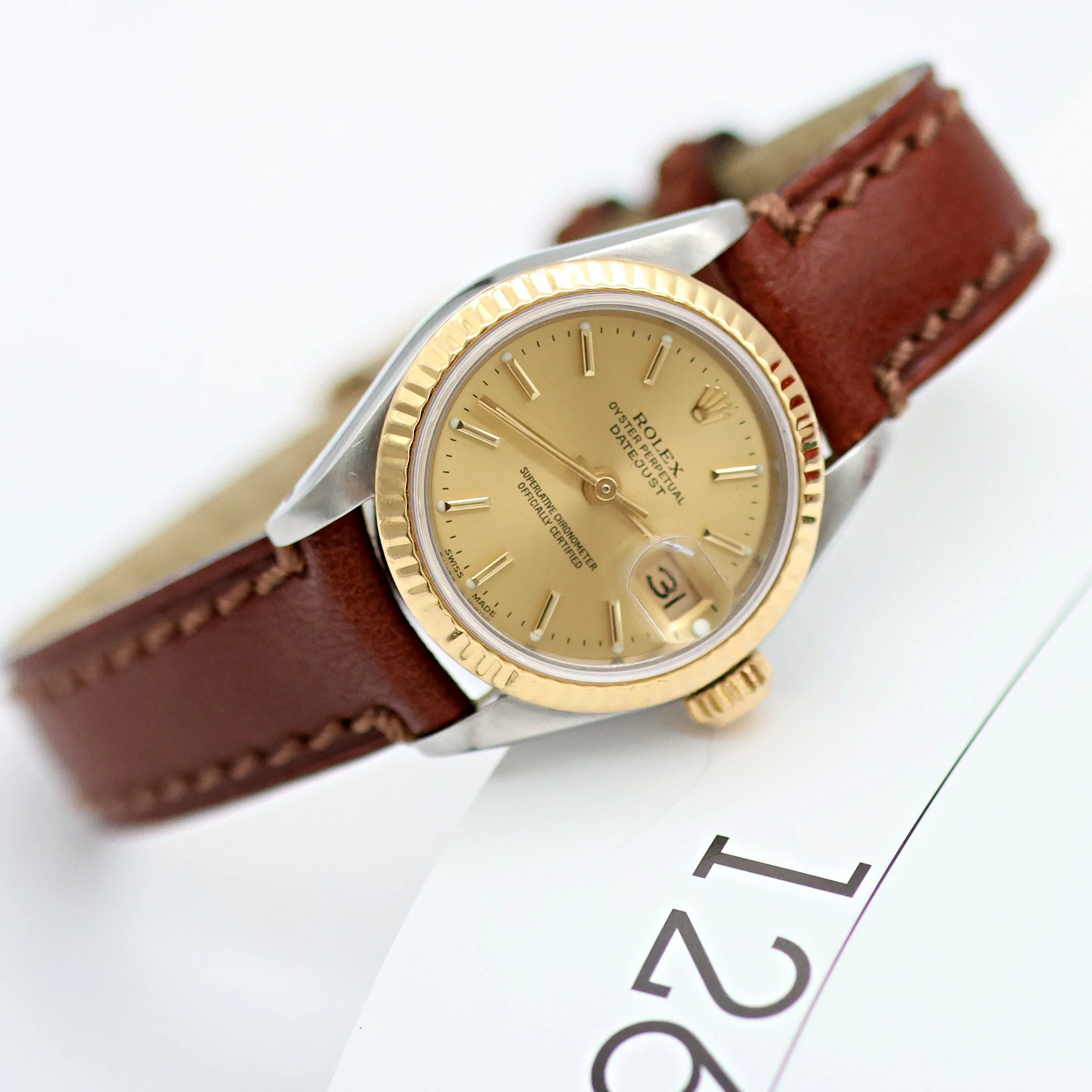 Rolex Datejust Lady ref. 69173 Steel/Gold - Champagne Dial - Leather Strap - Image 9