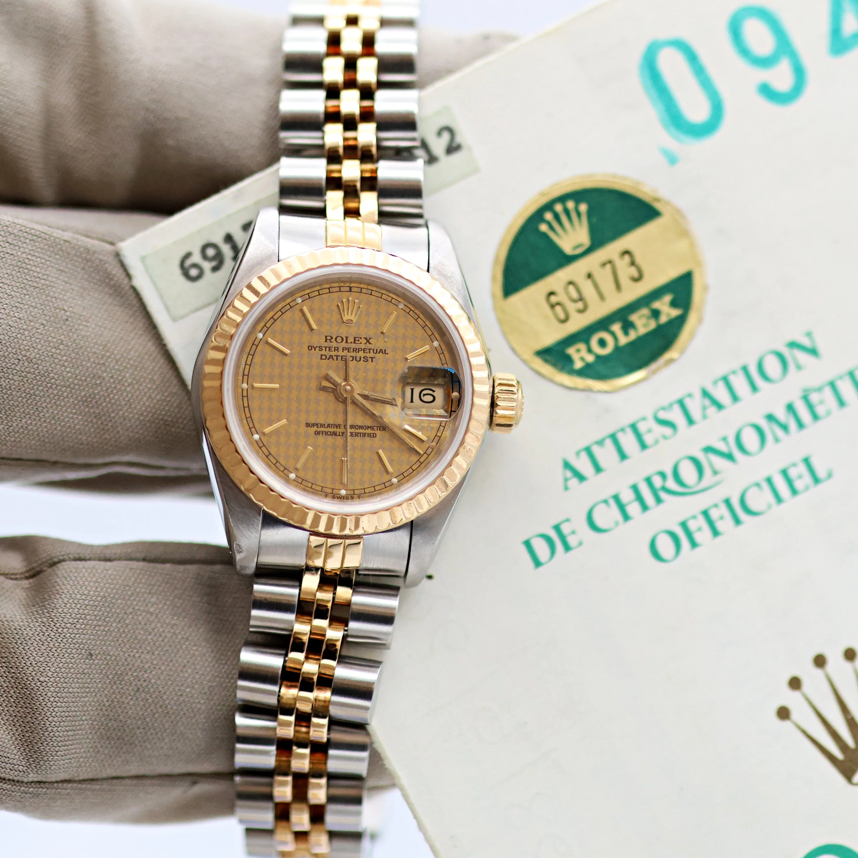 Rolex Datejust Lady ref. 69173 Steel/Gold - Houndstooth Dial - Jubilee - Full Set - Image 12