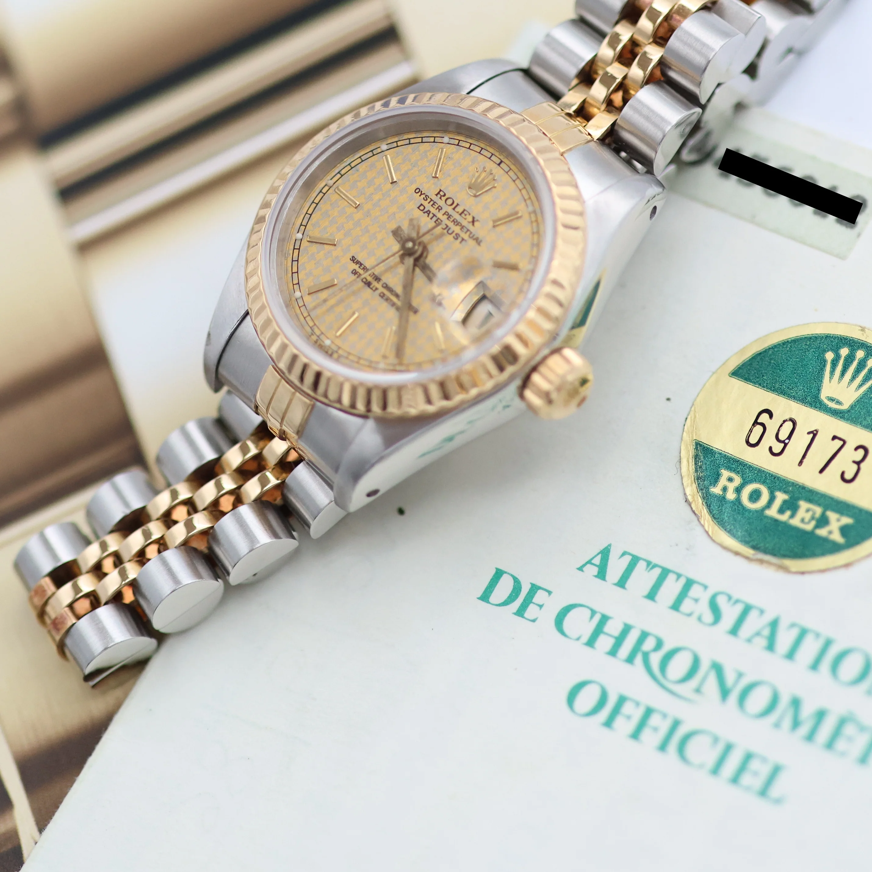 Rolex Datejust Lady ref. 69173 Steel/Gold - Houndstooth Dial - Jubilee - Full Set - Image 13