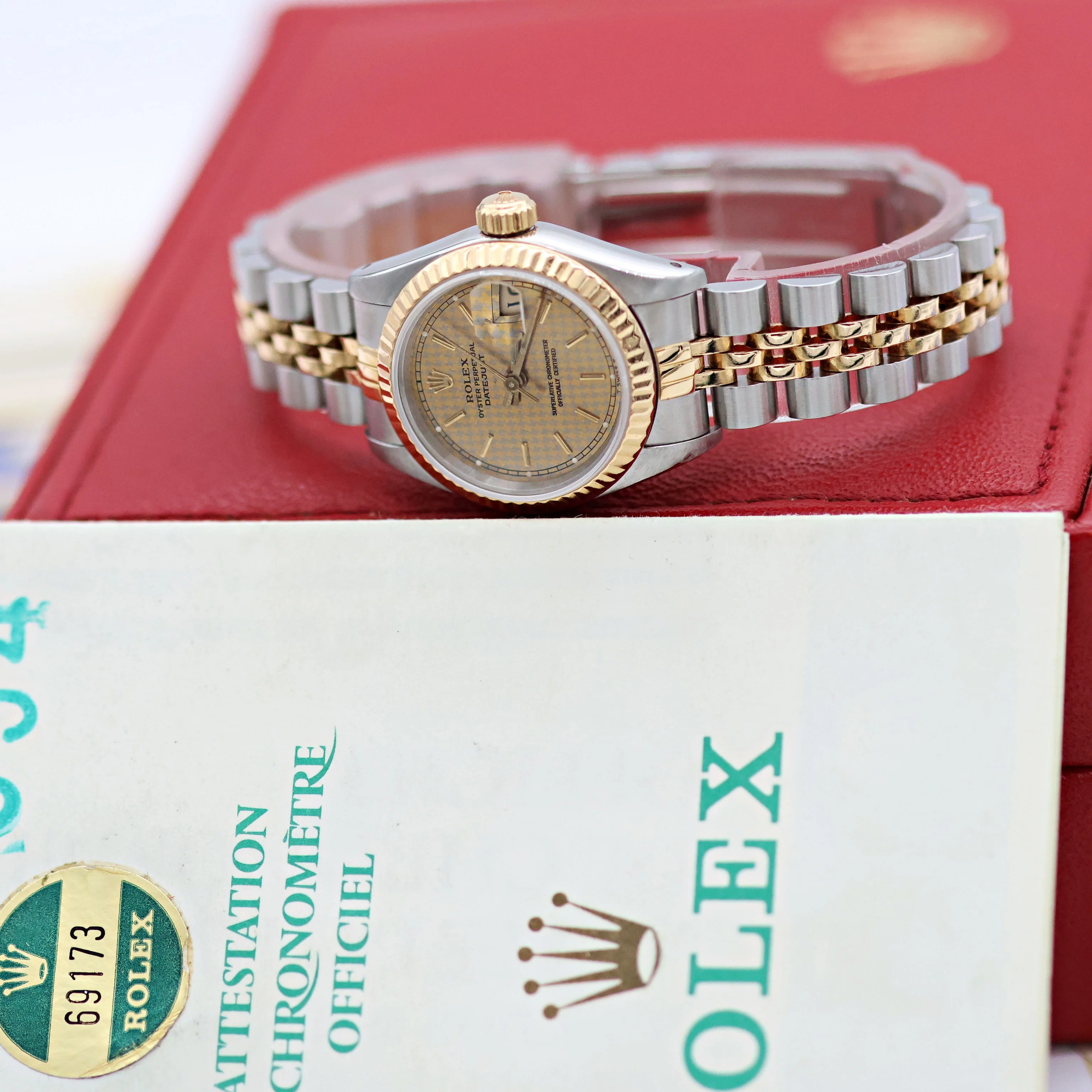 Rolex Datejust Lady ref. 69173 Steel/Gold - Houndstooth Dial - Jubilee - Full Set - Image 6