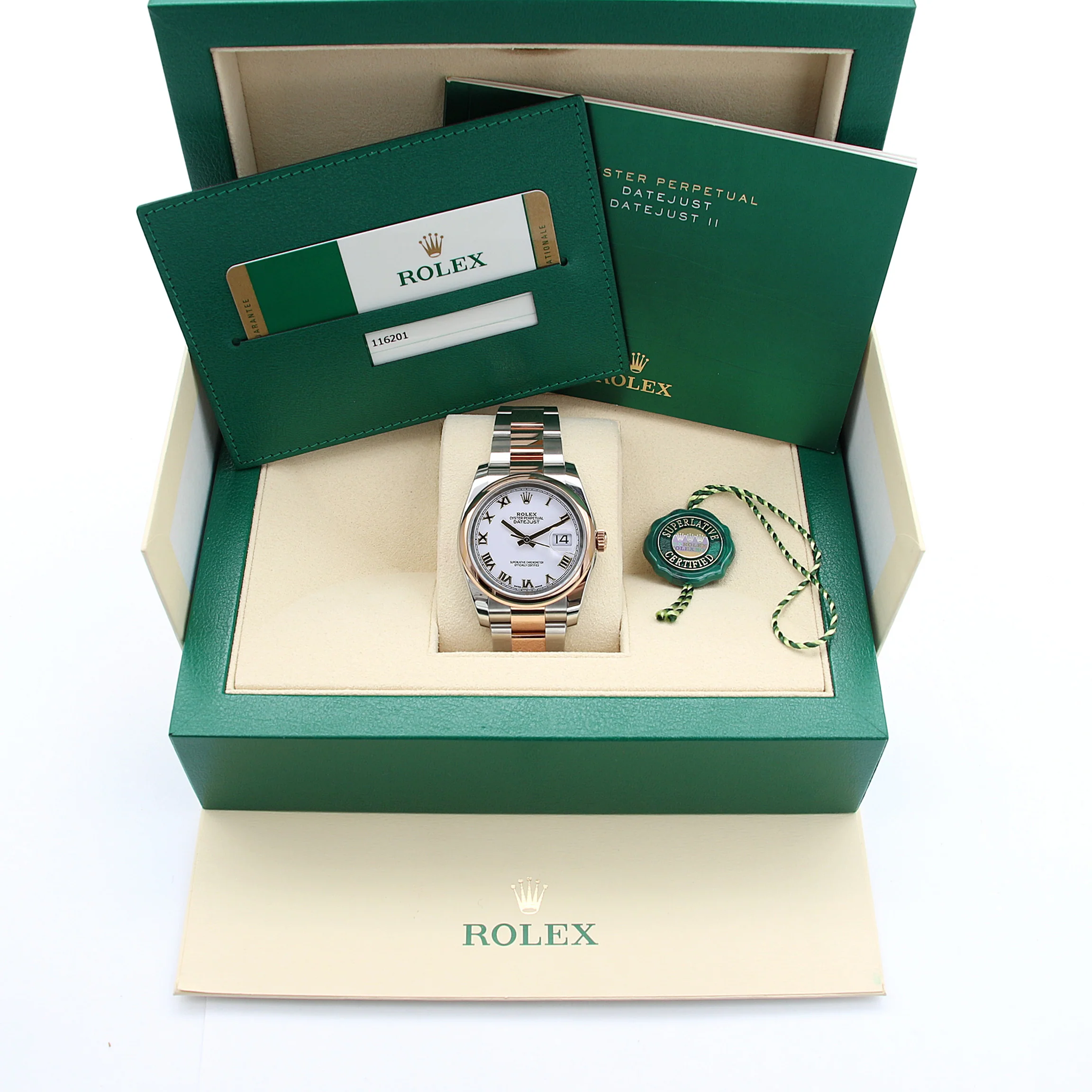 Rolex Datejust ref. 116201 White Roman Dial Oyster bracelet - Full Set - Image 2
