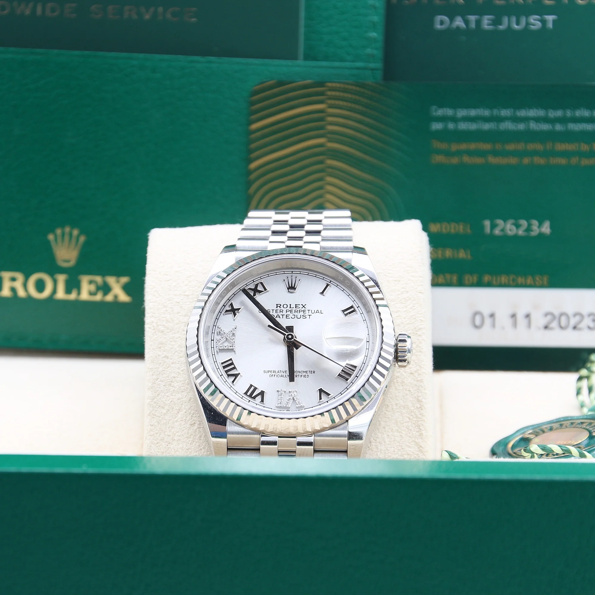 Rolex Datejust ref. 126234 Silver Diamonds VI IX Dial - Jubilee bracelet - Full Set - Image 2