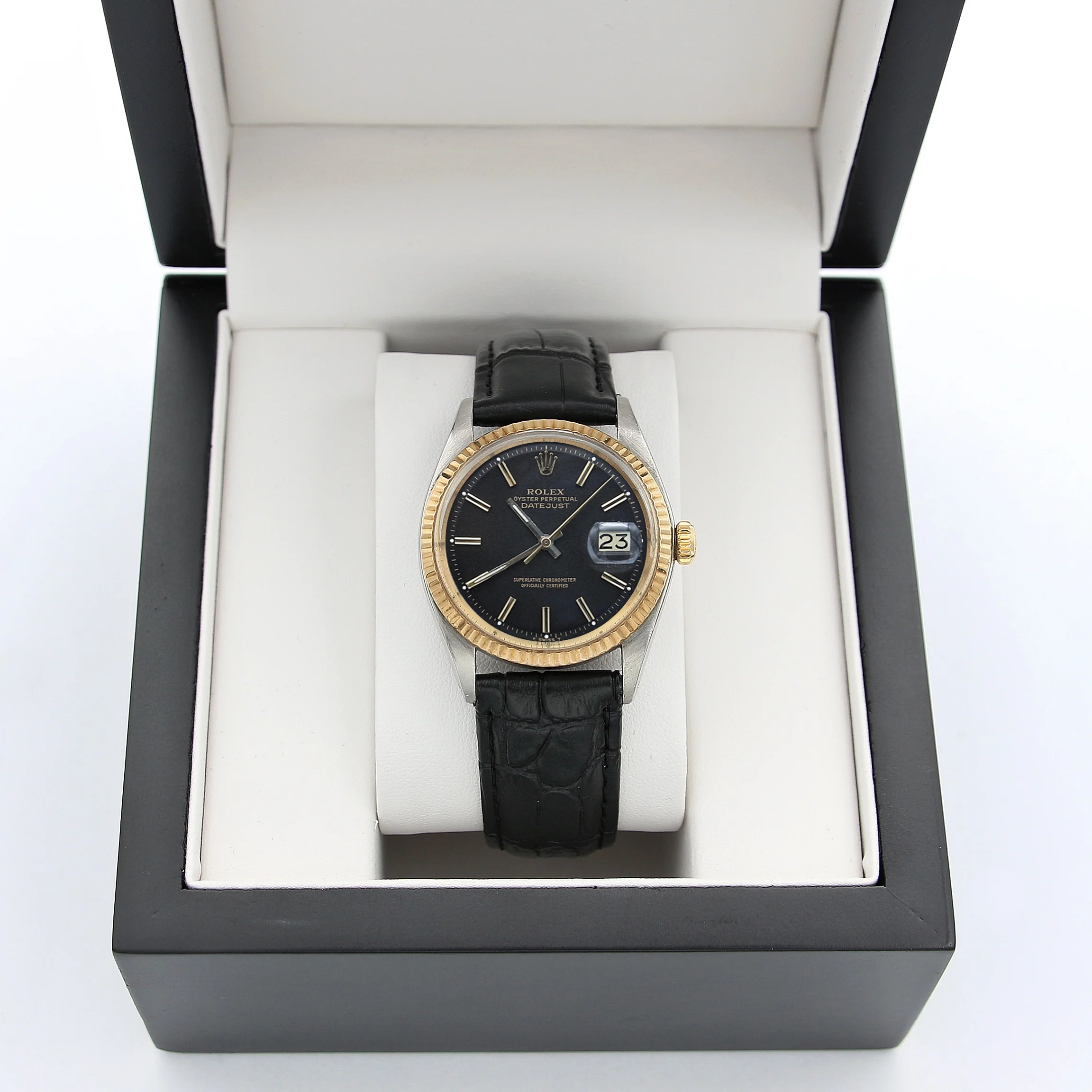 Rolex Datejust ref. 1601 - Steel/Yellow Gold - Black Dial  - Leather strap