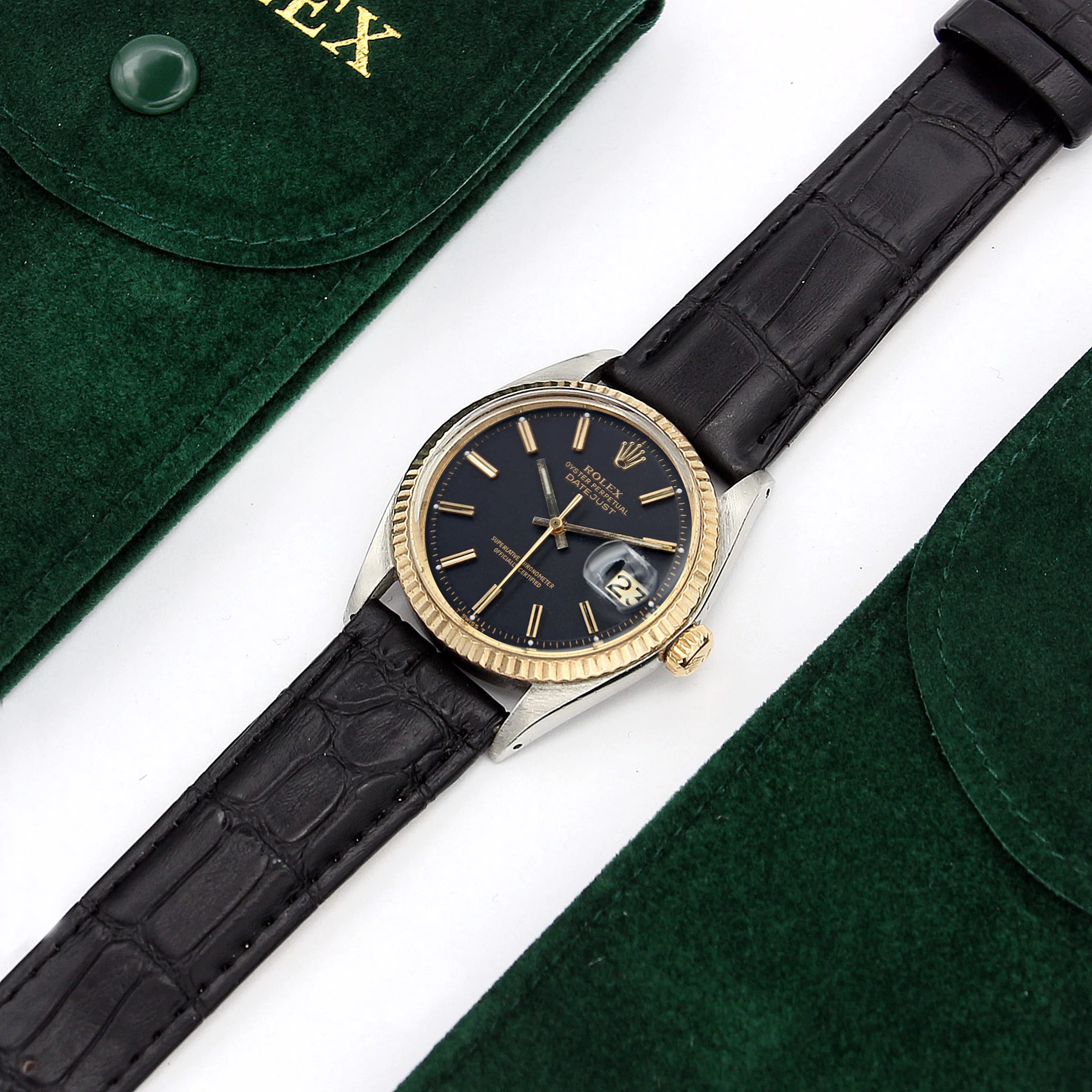 Rolex Datejust ref. 1601 - Steel/Yellow Gold - Black Dial  - Leather strap - Image 2