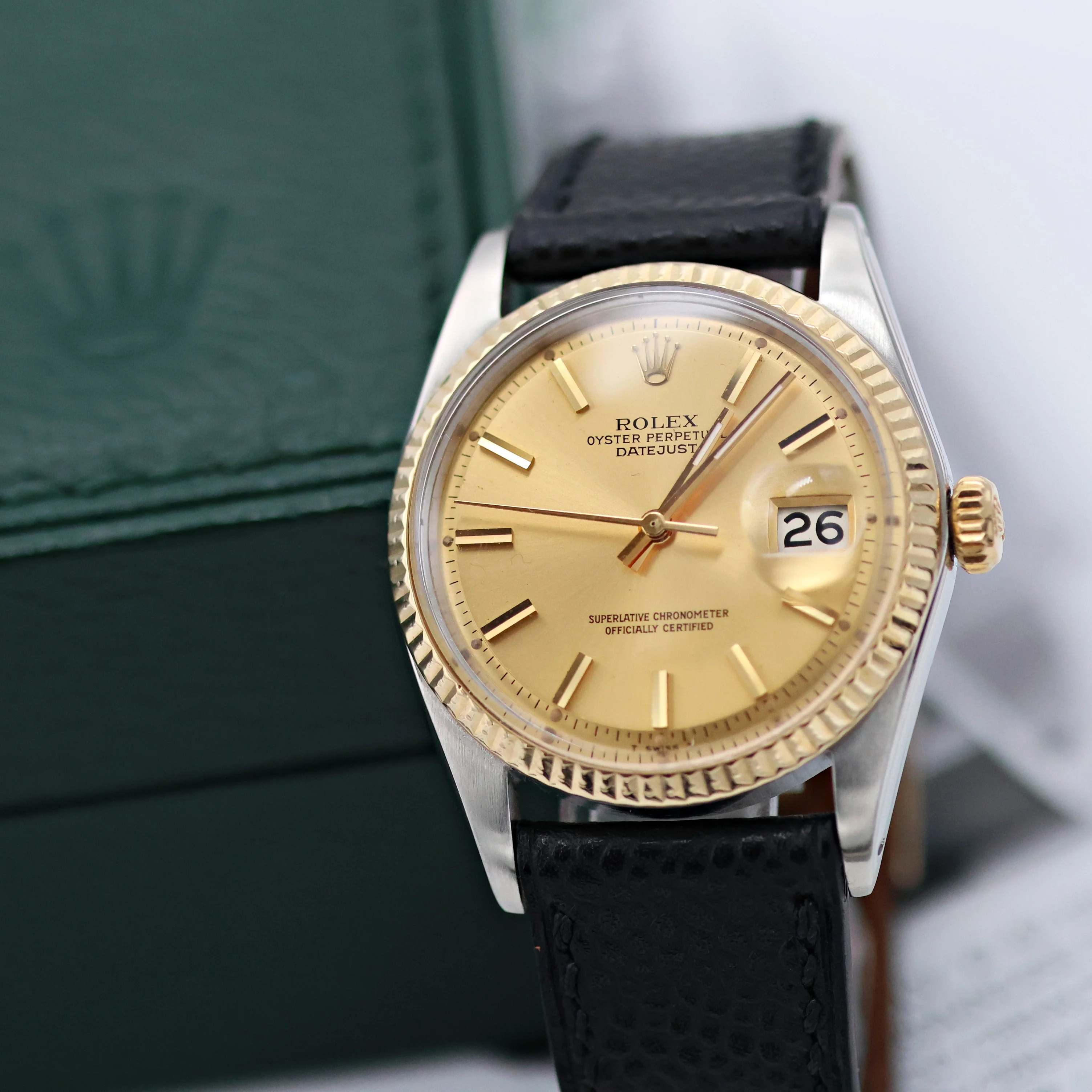 Rolex Datejust ref. 1601 - Steel/Yellow Gold - Champagne Dial  - Leather strap - Image 3