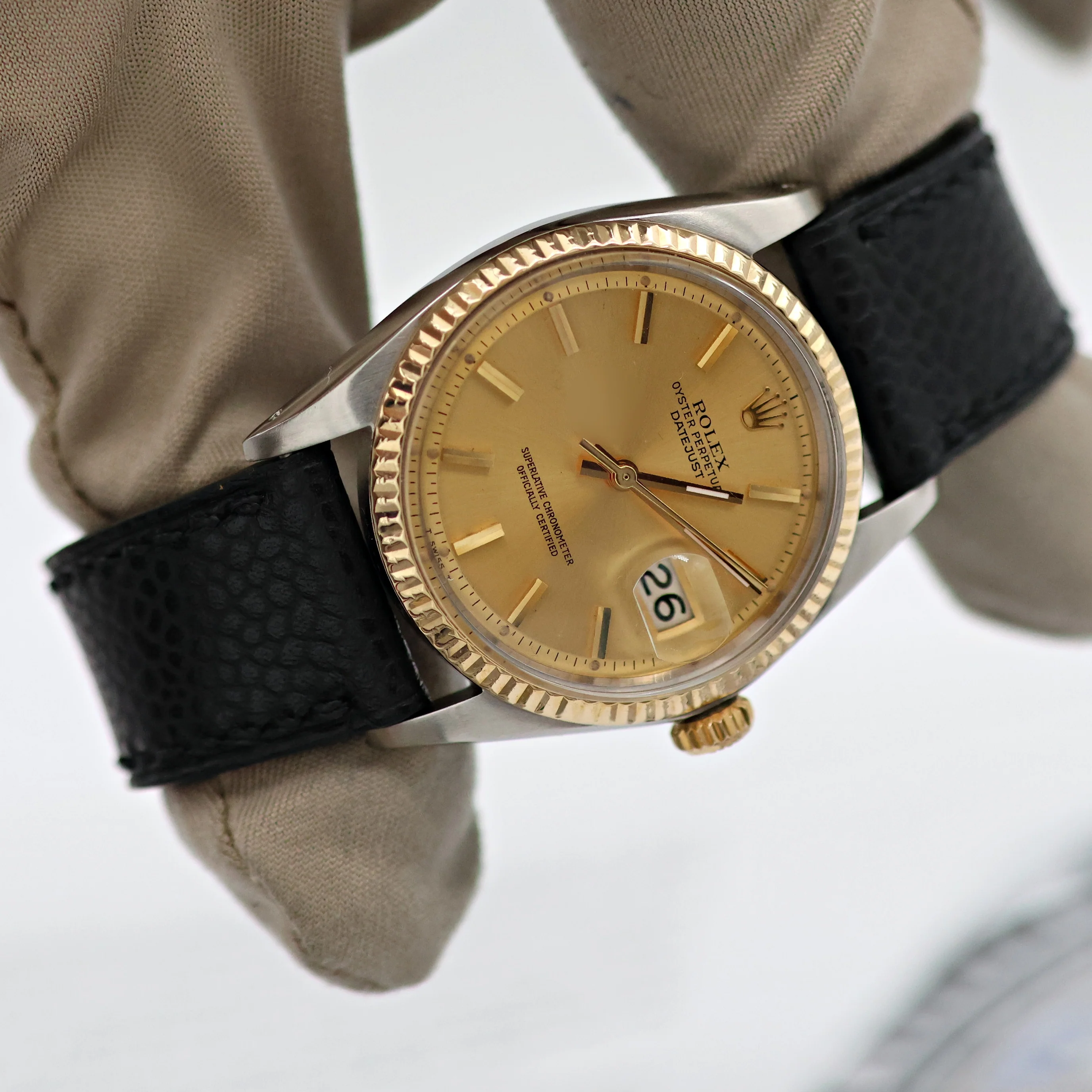Rolex Datejust ref. 1601 - Steel/Yellow Gold - Champagne Dial  - Leather strap - Image 4