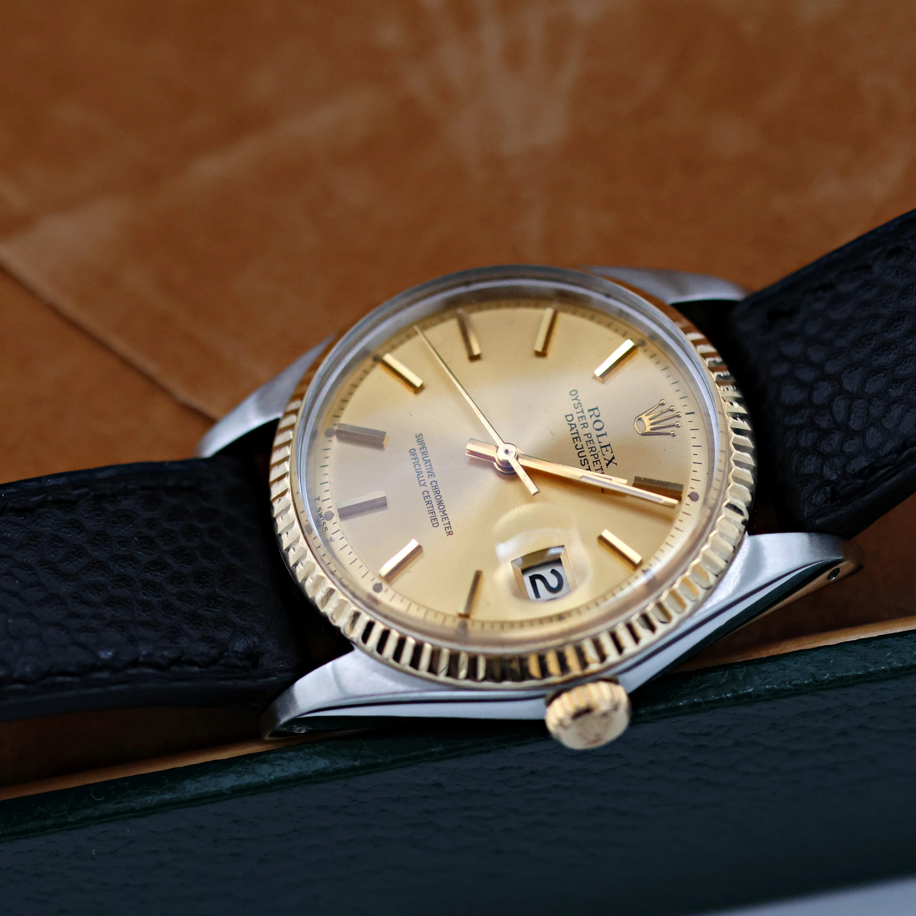 Rolex Datejust ref. 1601 - Steel/Yellow Gold - Champagne Dial  - Leather strap - Image 6